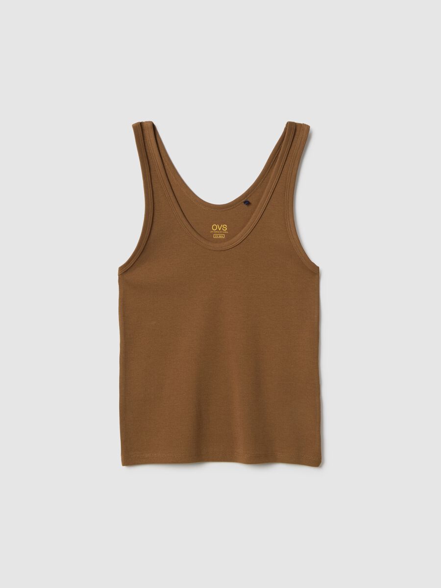 Canotta in cotone elasticizzato marrone regular fit_0