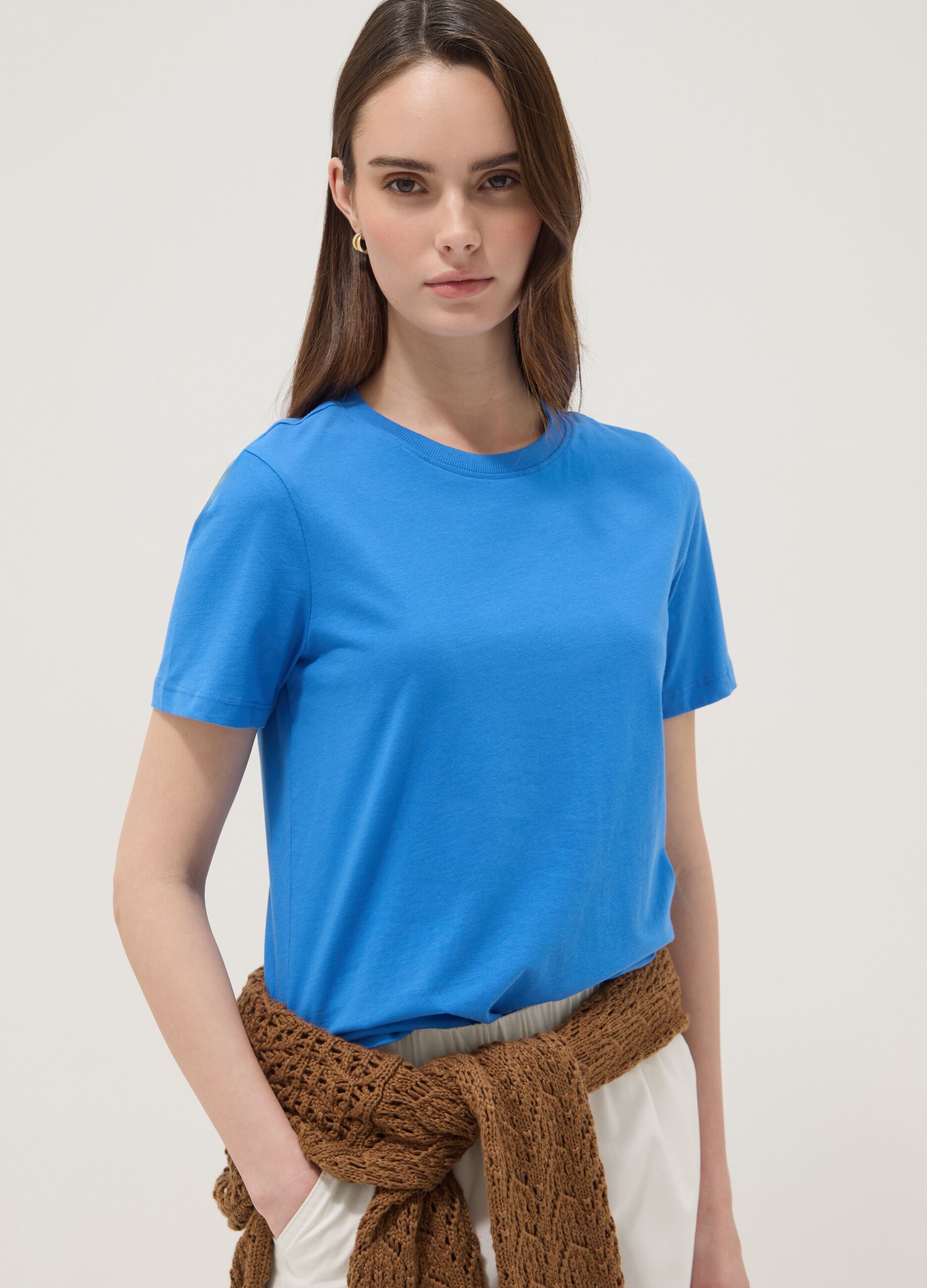 Blue short-sleeve organic cotton T-shirt