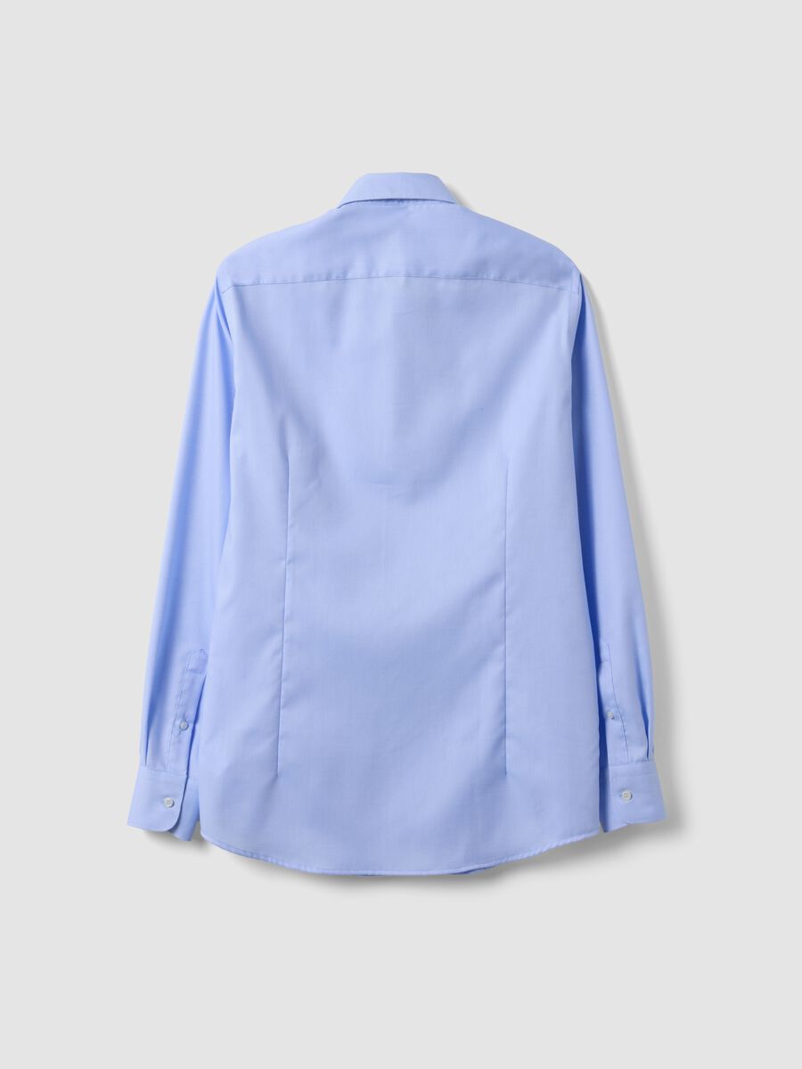 Camicia azzurra slim fit in puro cotone con colletto francese no iron_5