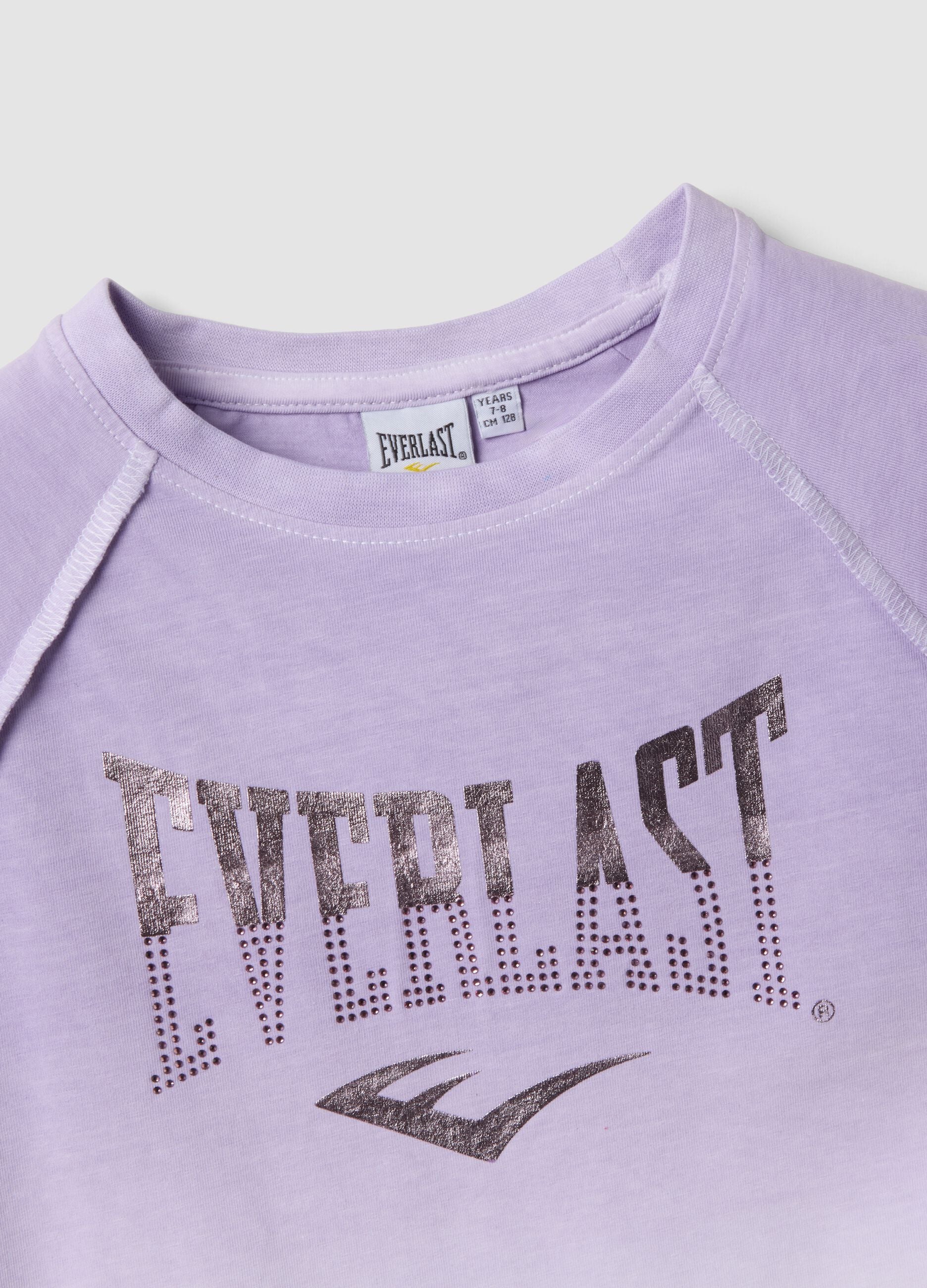 T-shirt viola a maniche corte in cotone elasticizzato per bambina regular fit