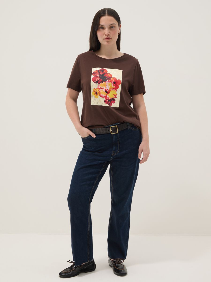 Brown pure cotton T-shirt with print, regular fit_2