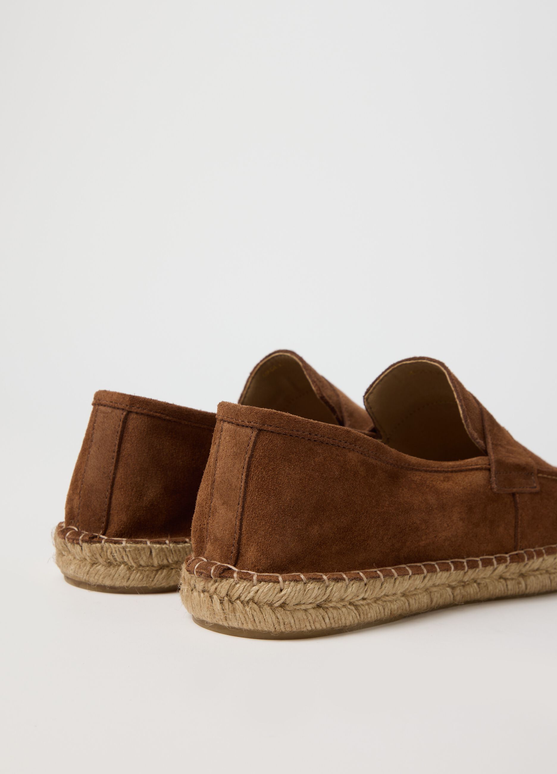 Brown genuine leather loafers with rope sole