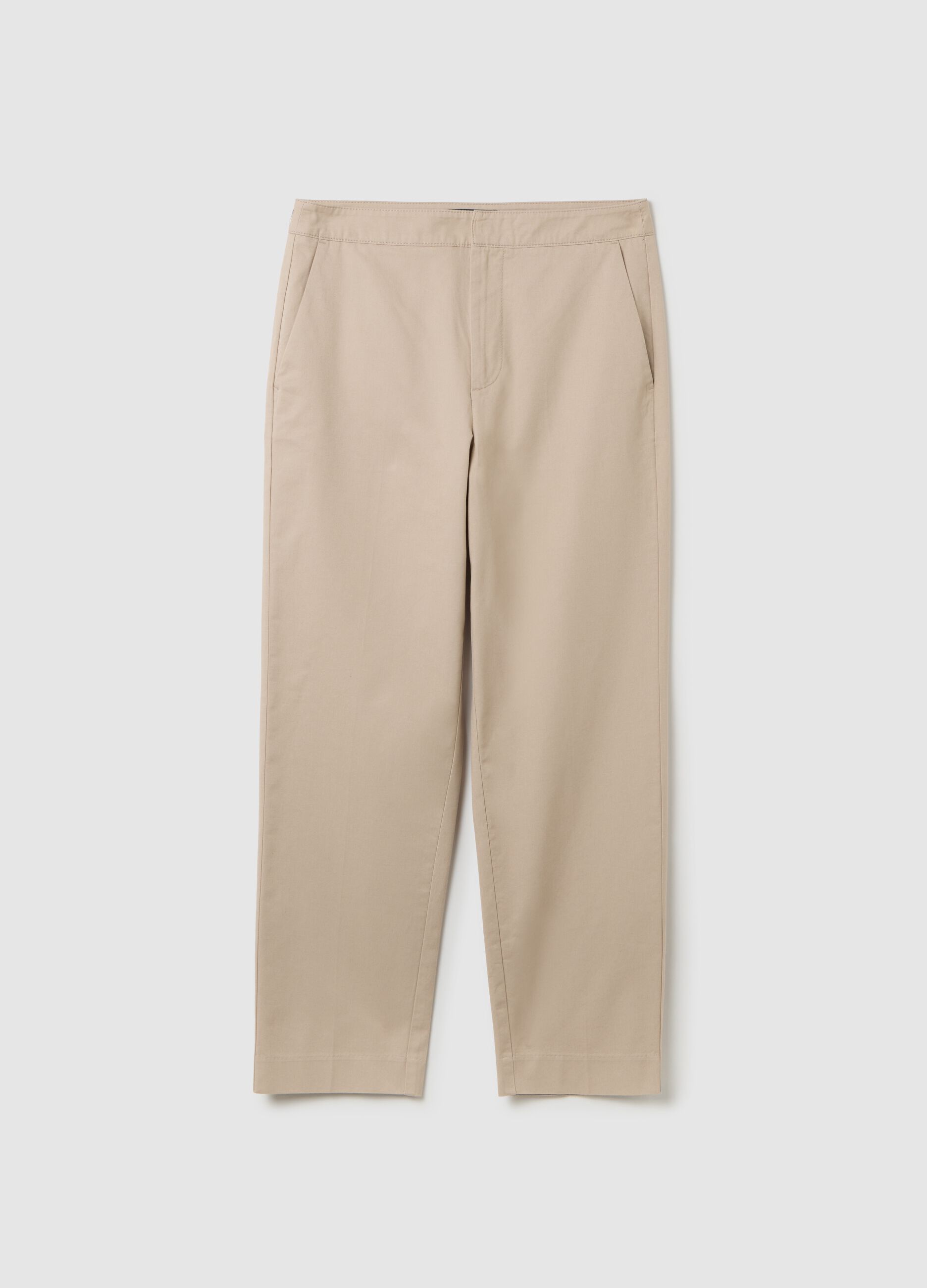 Women's beige regular fit pure cotton trousers with high waist