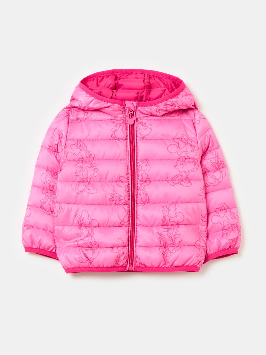 Down jacket with hood and Minnie Mouse print_0