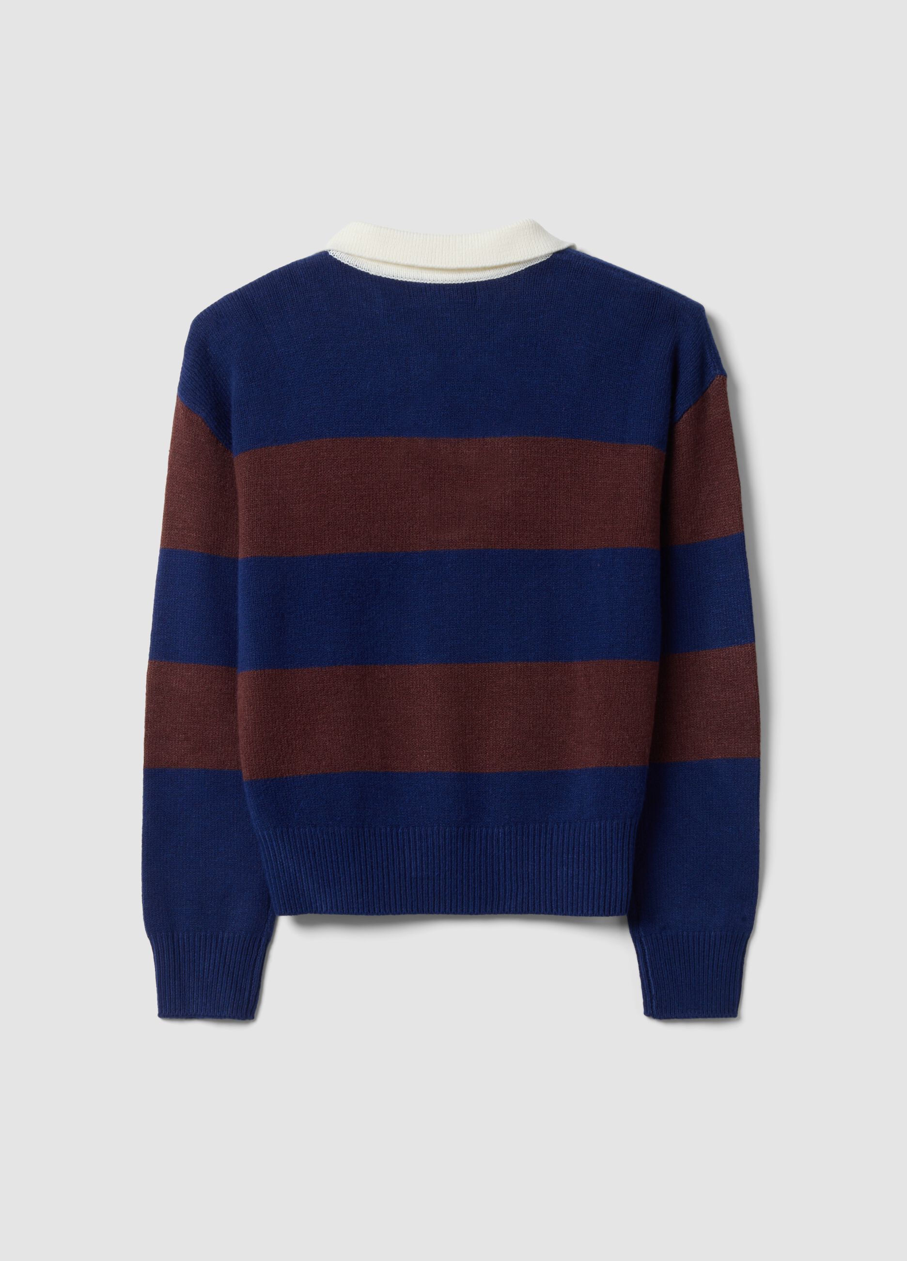 Blue striped viscose-blend polo-collar top, regular fit
