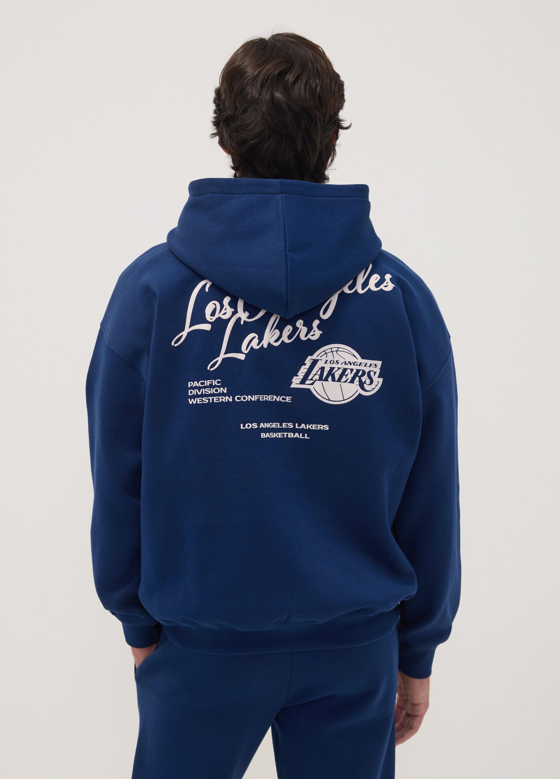 Blue cotton-blend hoodie with Lakers print