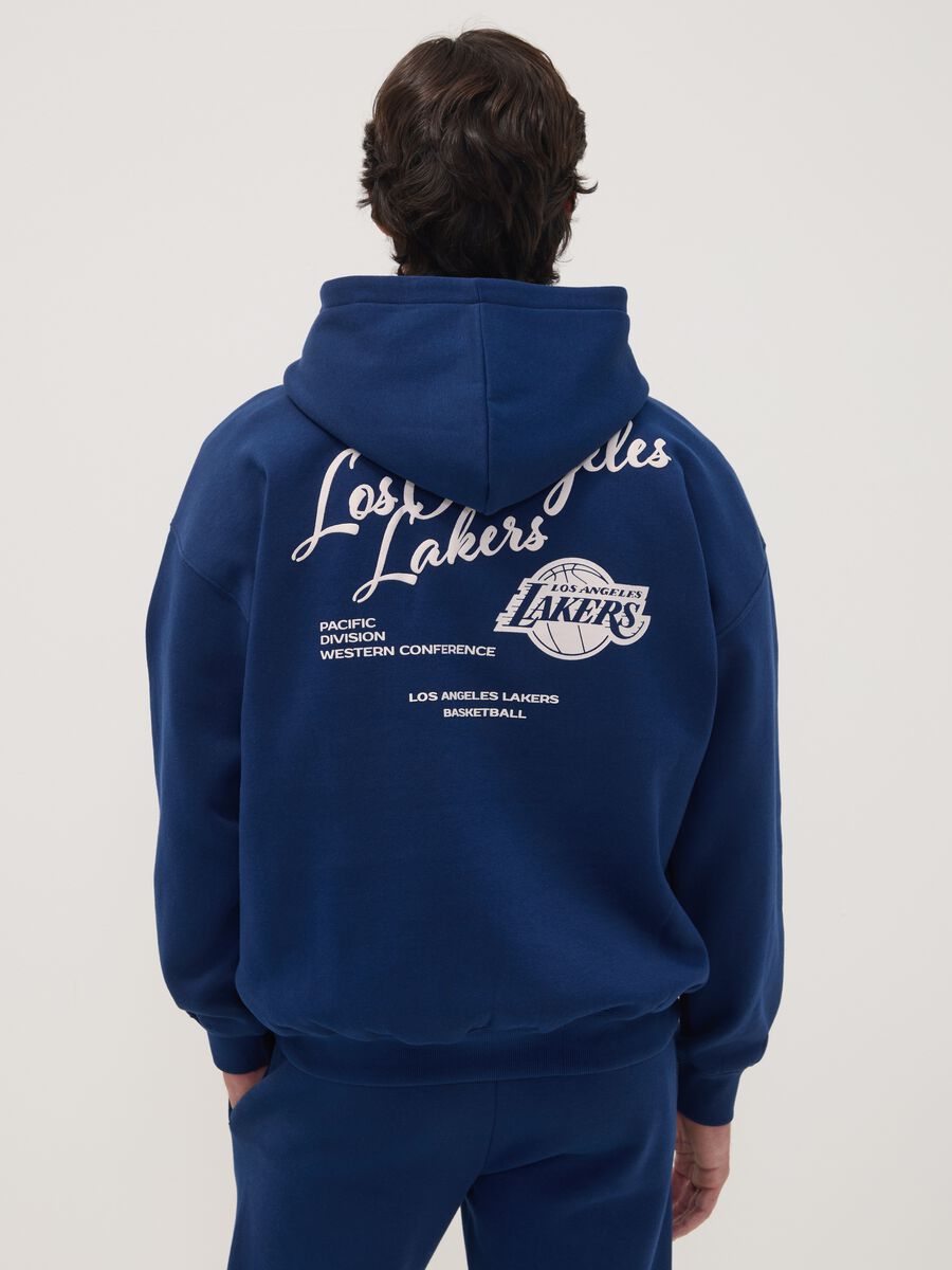 Felpa blu con cappuccio in misto cotone con stampa Lakers_2