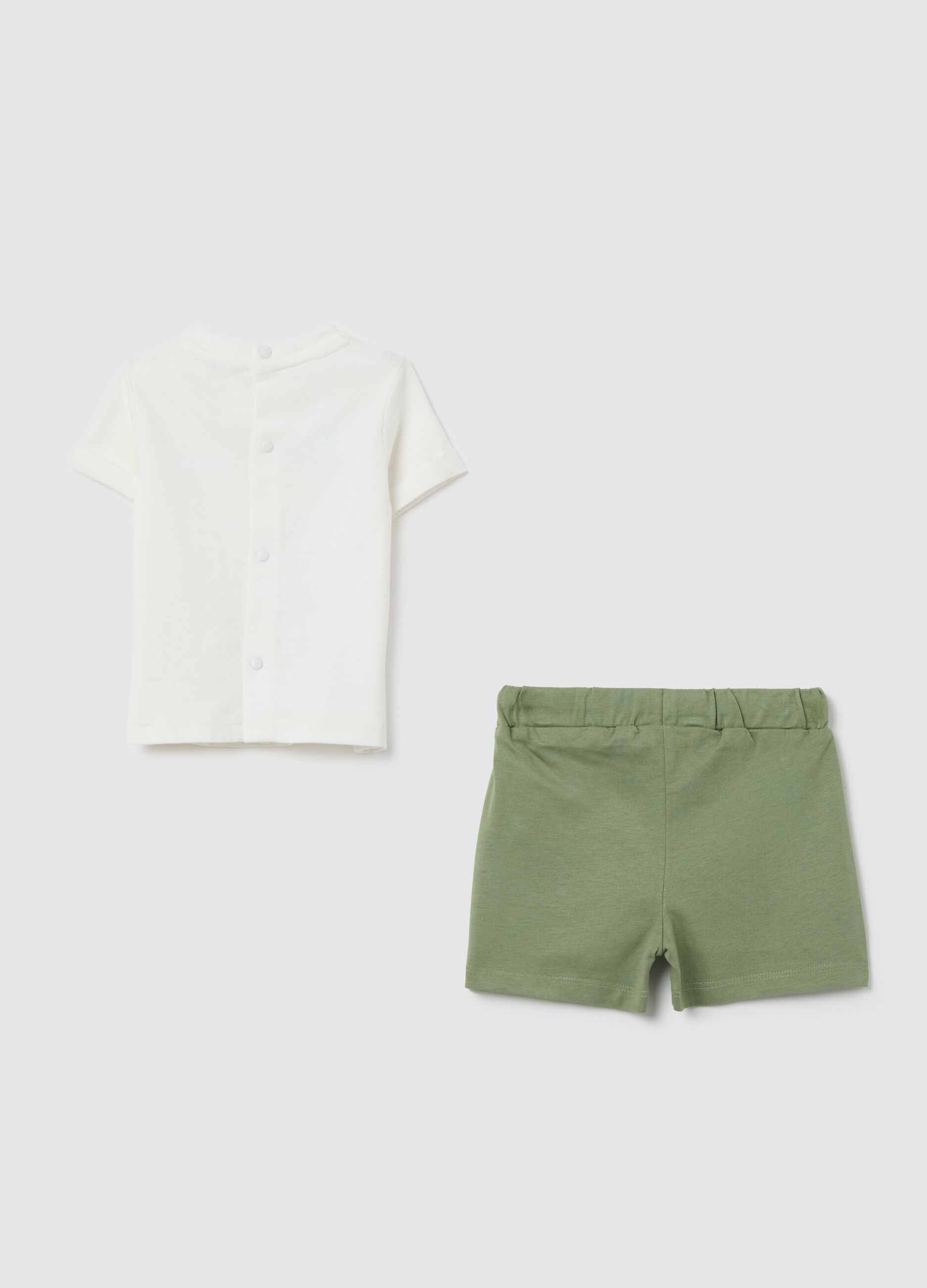 White and green set in cotton with puppy print