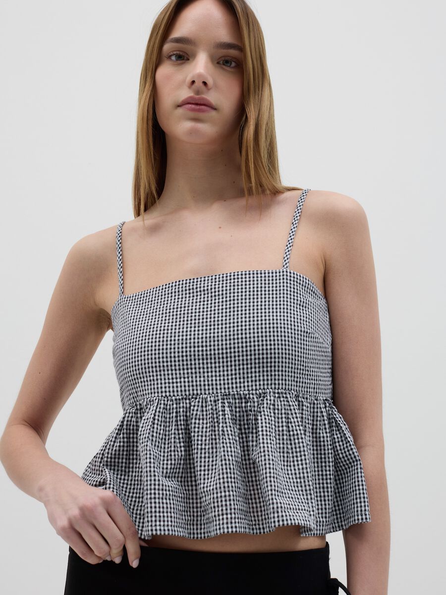Women’s multicoloured top in 100% cotton with peplum hem_1