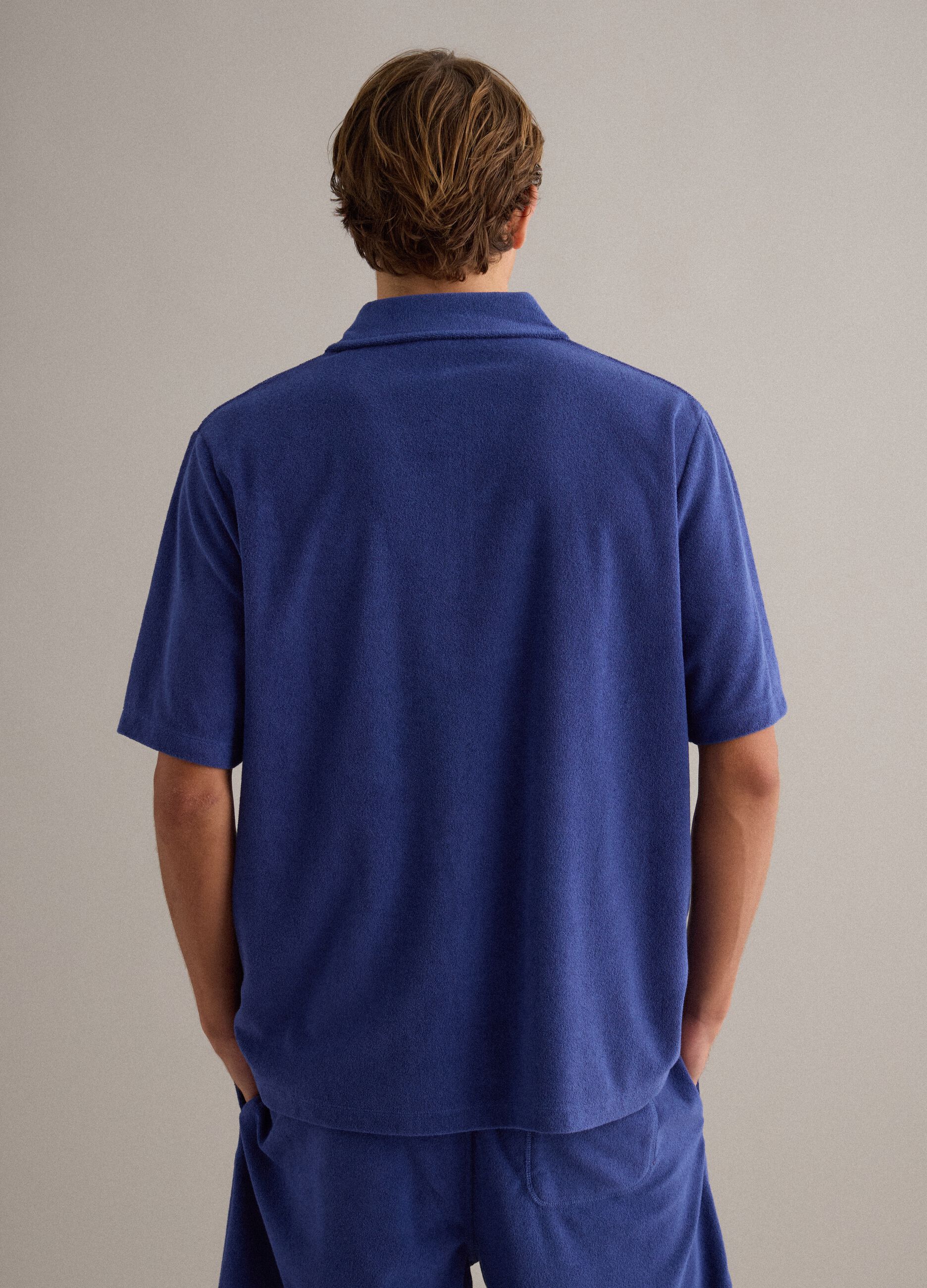 Blue short-sleeved cotton-blend polo shirt