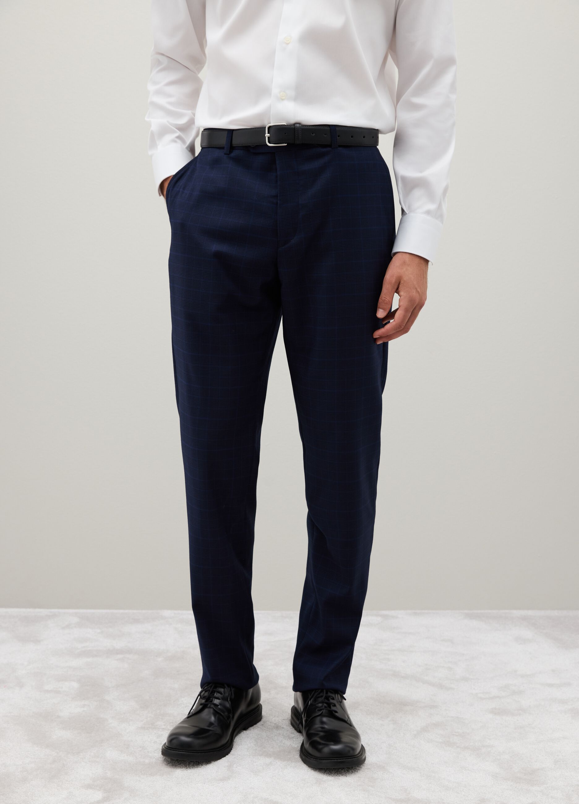 Regular fit blue stretch blend trousers
