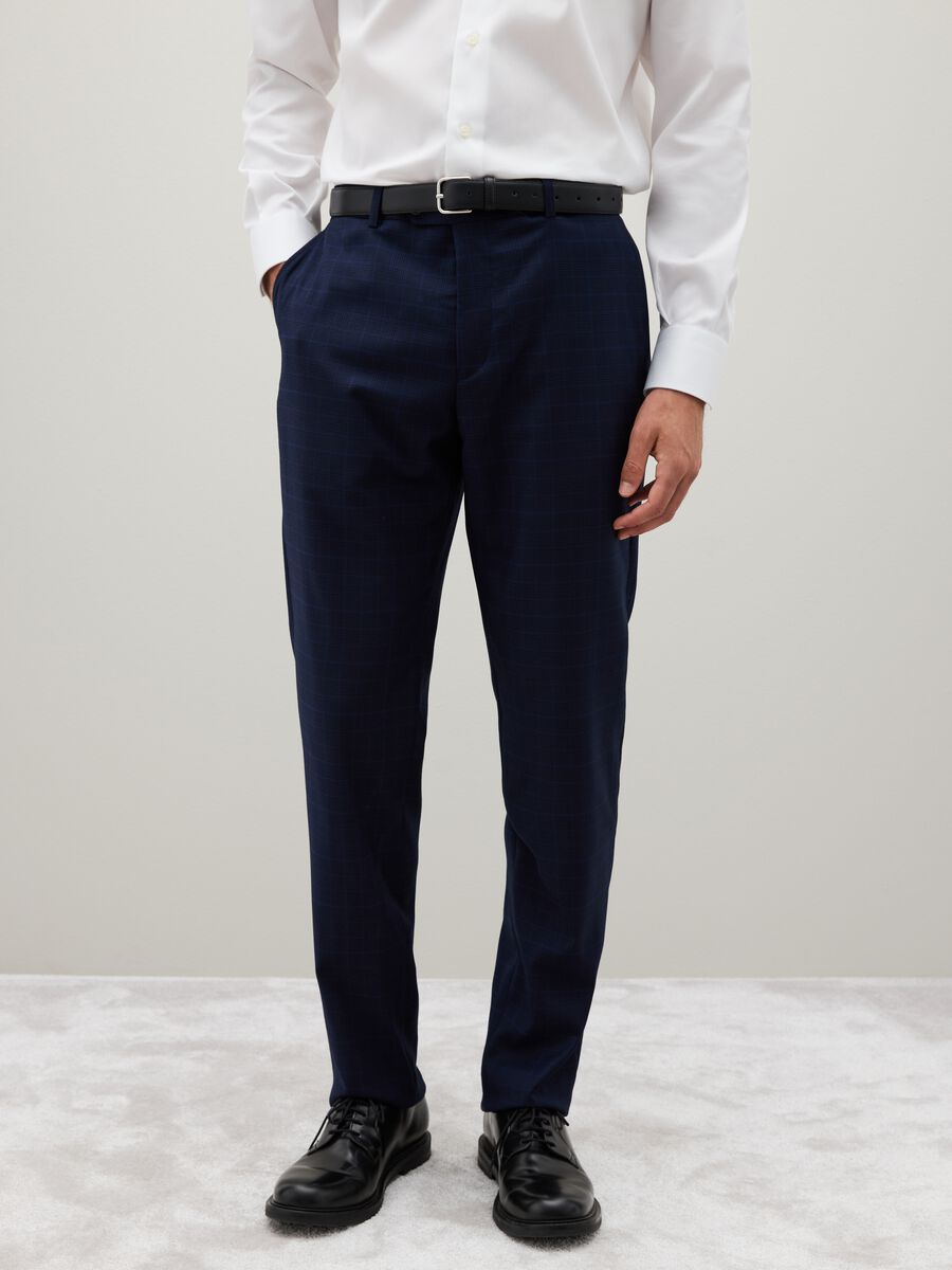 Regular fit blue stretch blend trousers_3