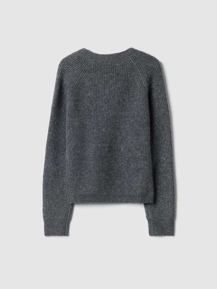 Grey stretch-wool cardigan with deep V-neck, oversized fit_6