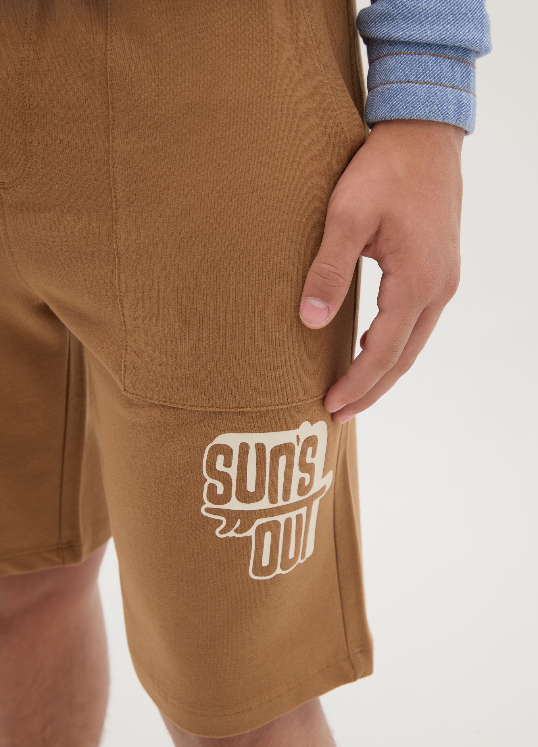 Boys' Brown Pure Cotton Regular Fit Shorts with Logo