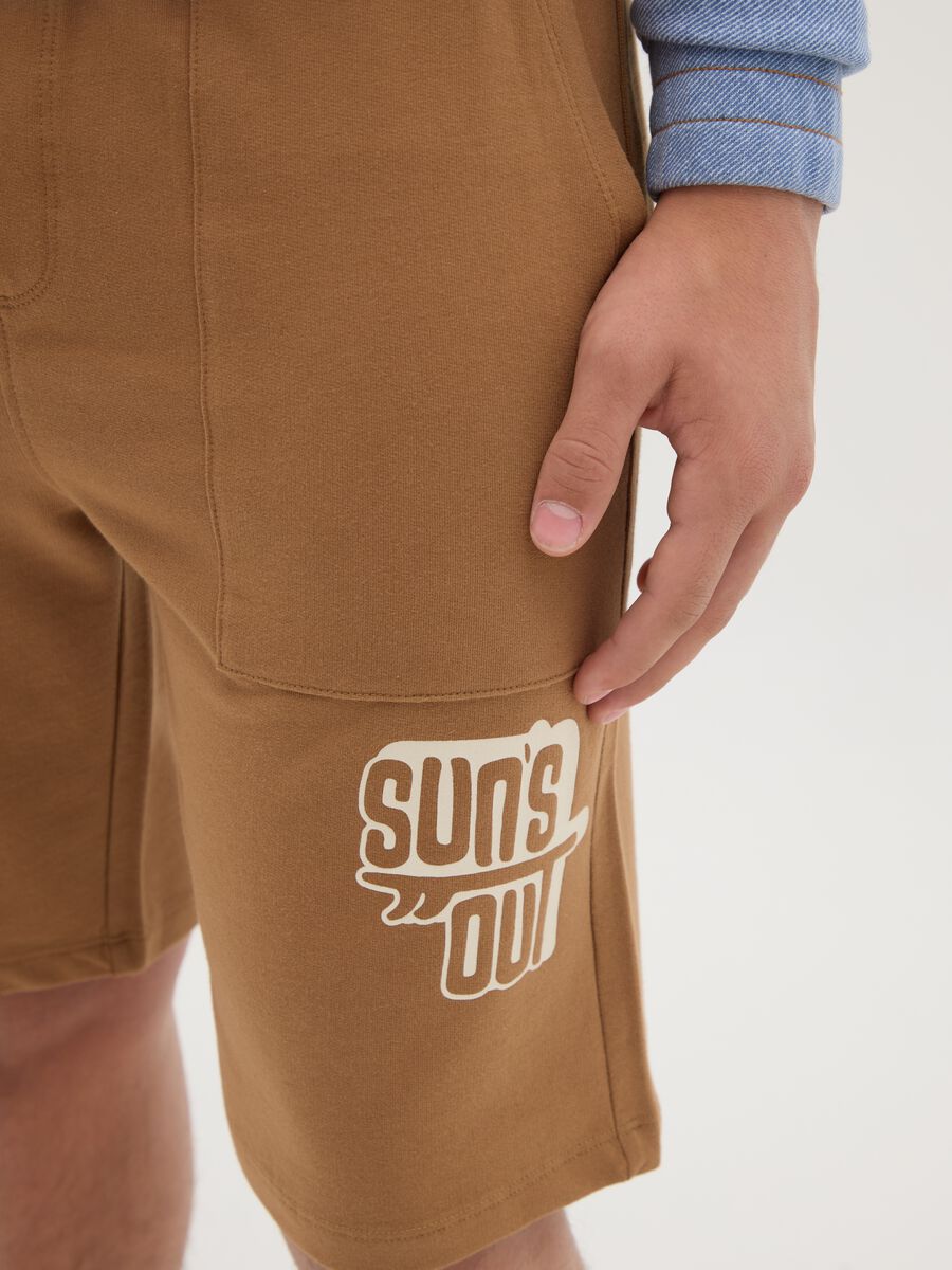 Boys' Brown Pure Cotton Regular Fit Shorts with Logo_1