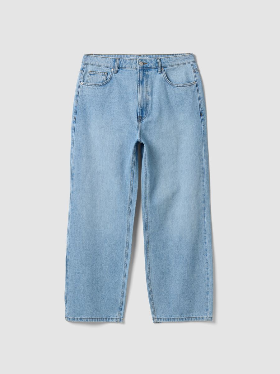 Light blue wide-leg jeans in pure cotton_4