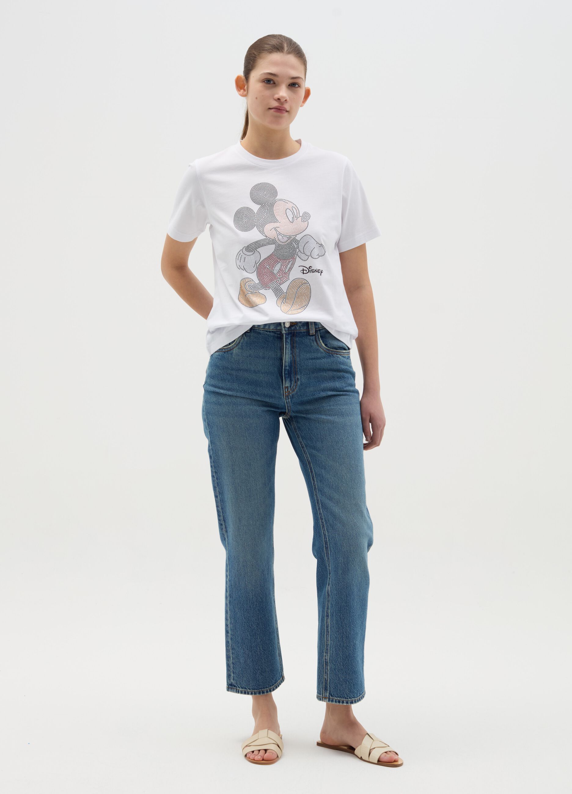 T-shirt con Topolino in strass