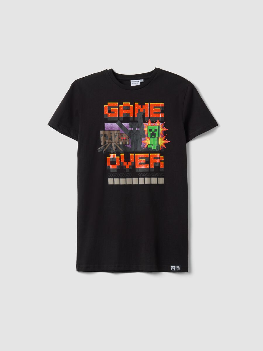 Kids' pure black cotton Minecraft T-shirt_0