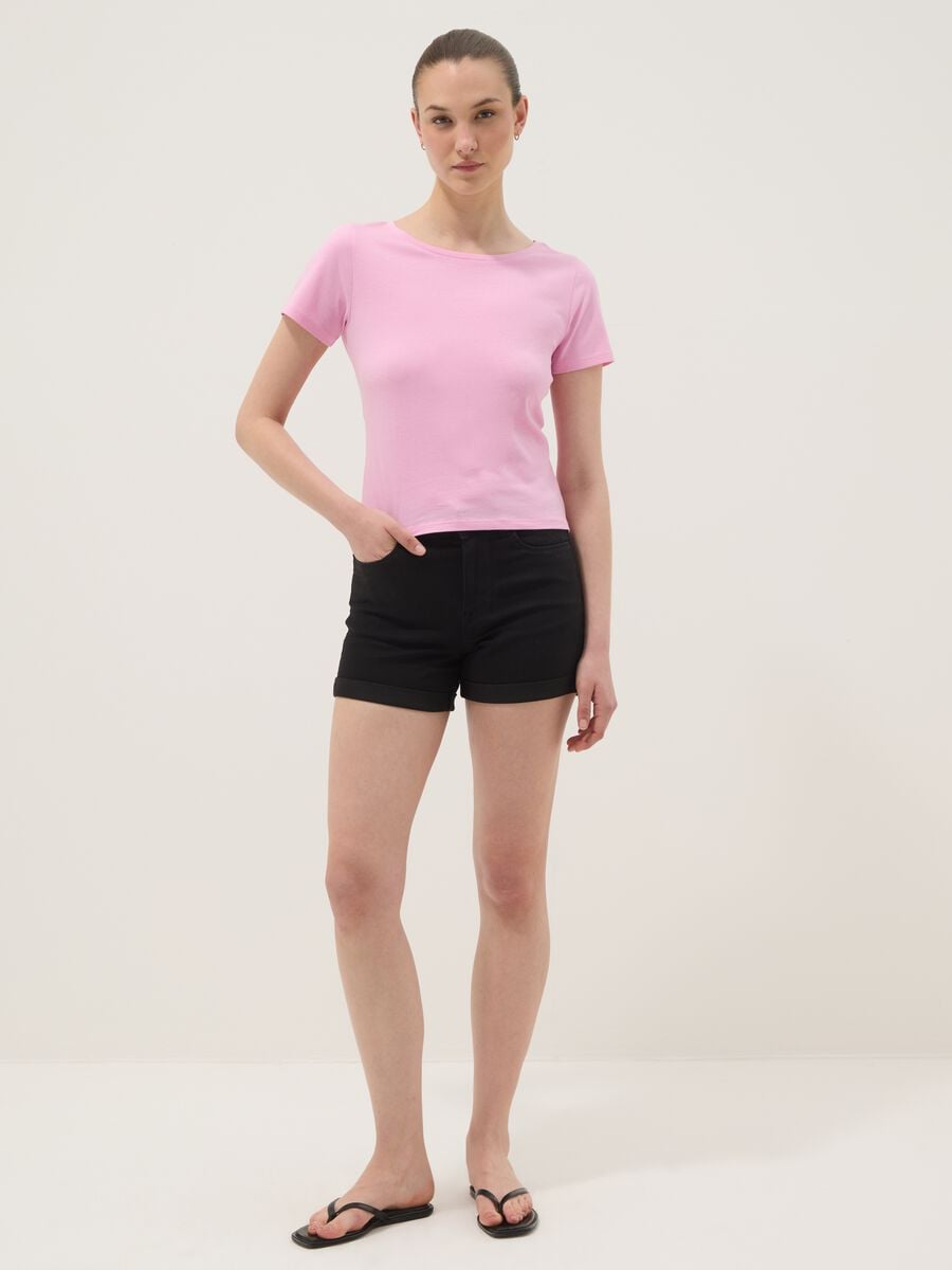 T-shirt rosa in puro cotone con scollo rotondo_2