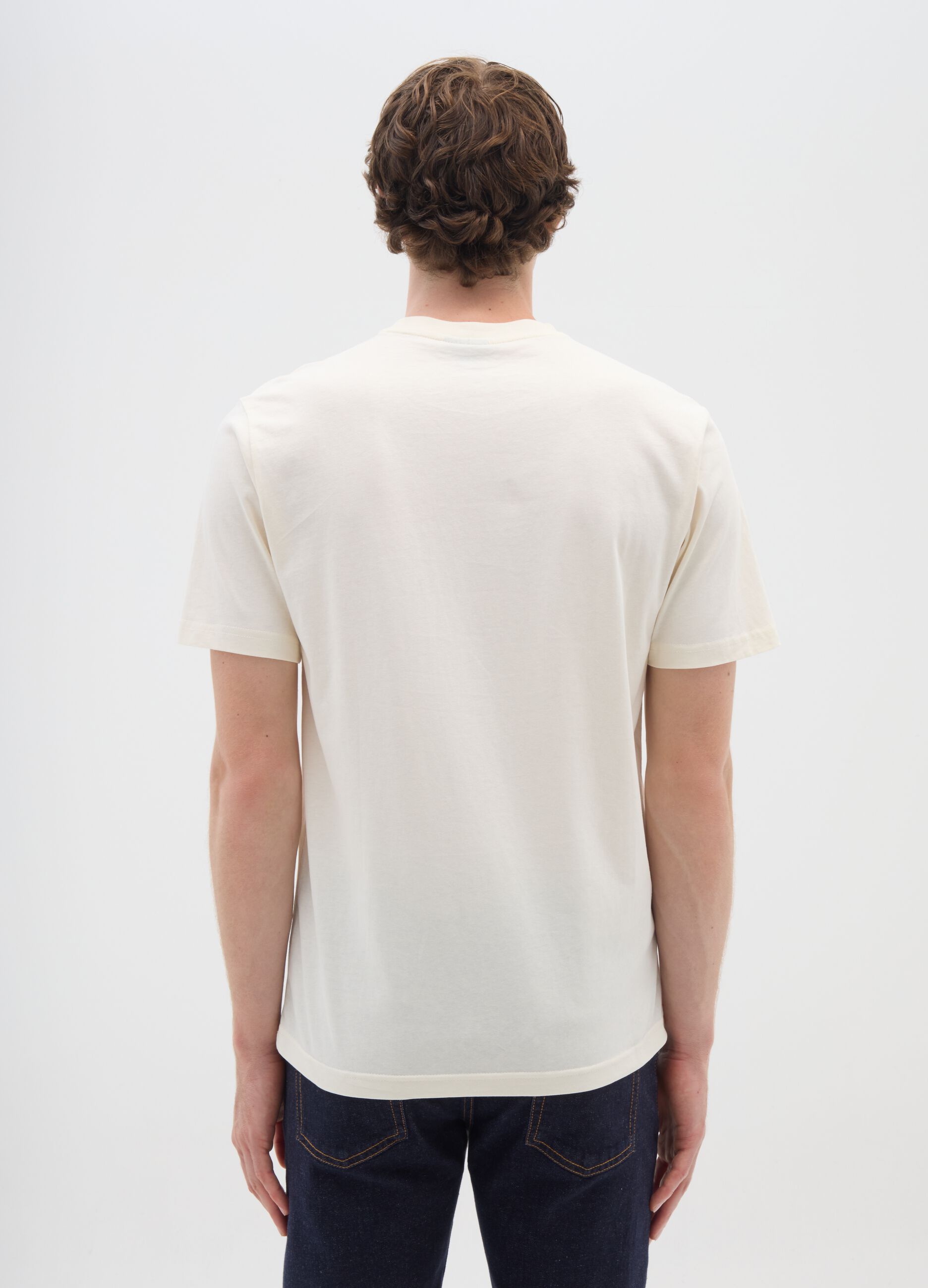 Regular fit short sleeve beige T-shirt in pure cotton