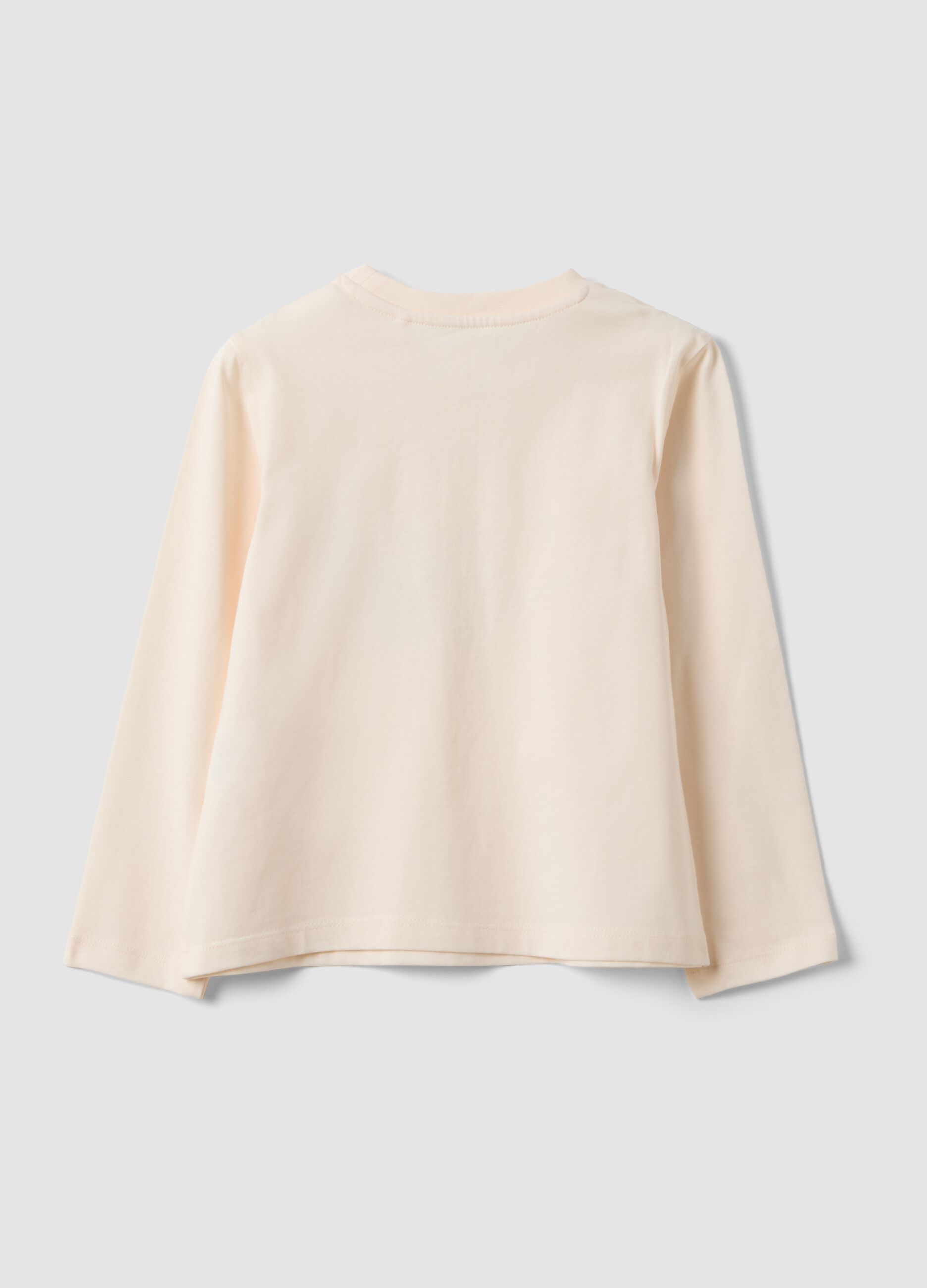 Beige organic cotton crew-neck T-shirt