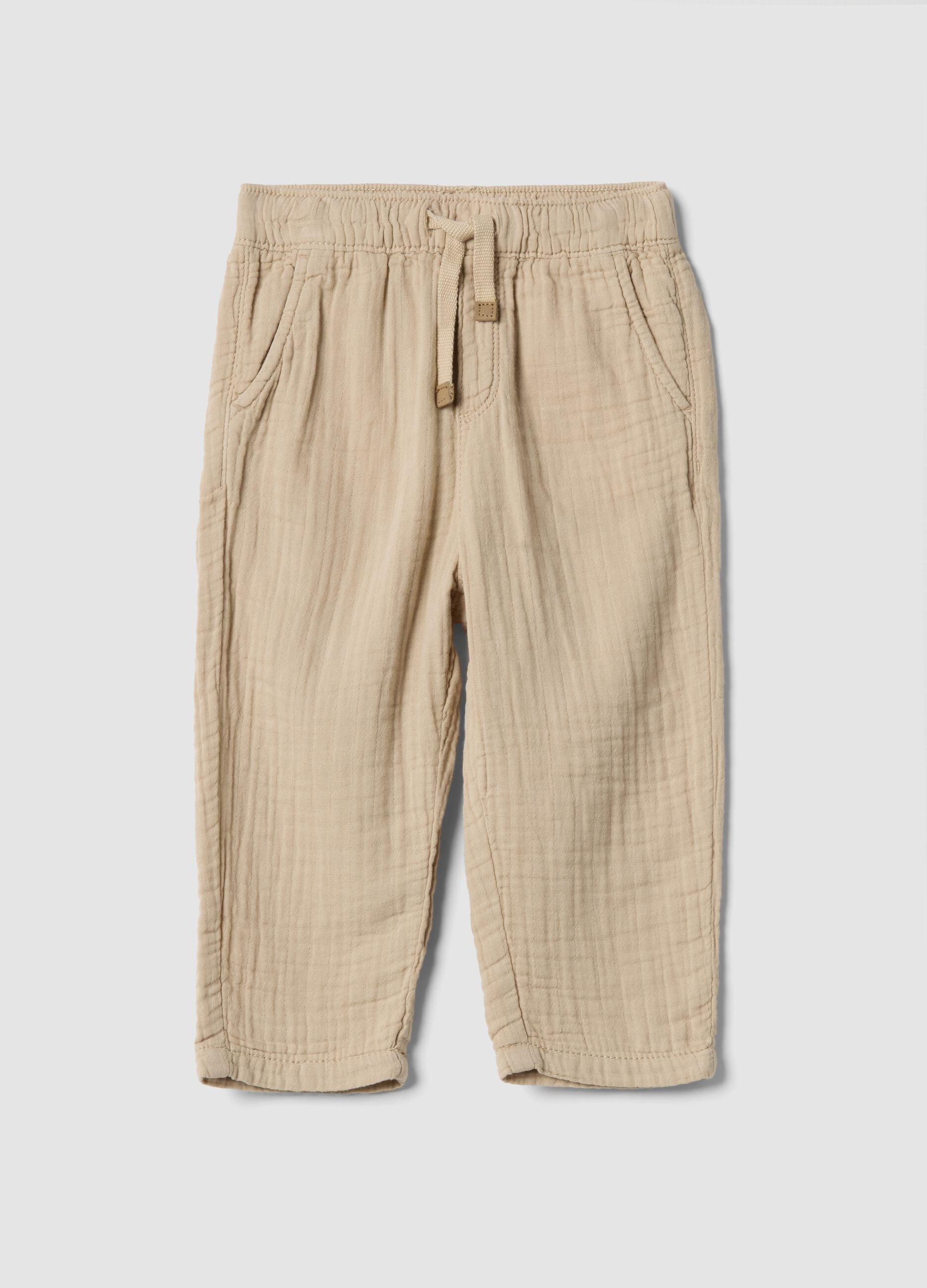 Boys' beige pure cotton trousers regular fit