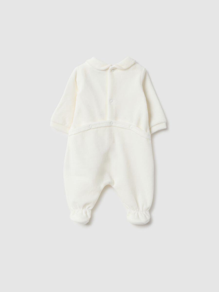 White newborn playsuit in regular fit cotton blend with embroidery_1