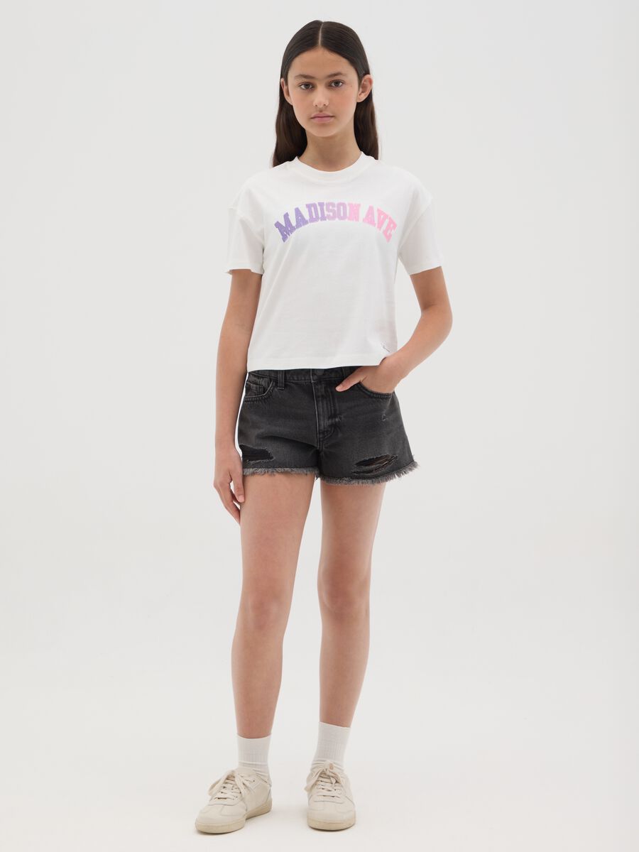 Black denim shorts with a ripped effect_1