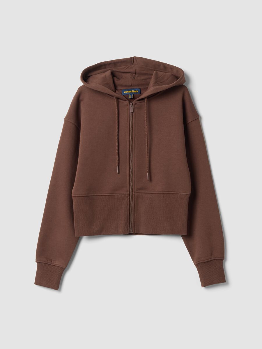 Felpa marrone in misto cotone con cappuccio fitted_0