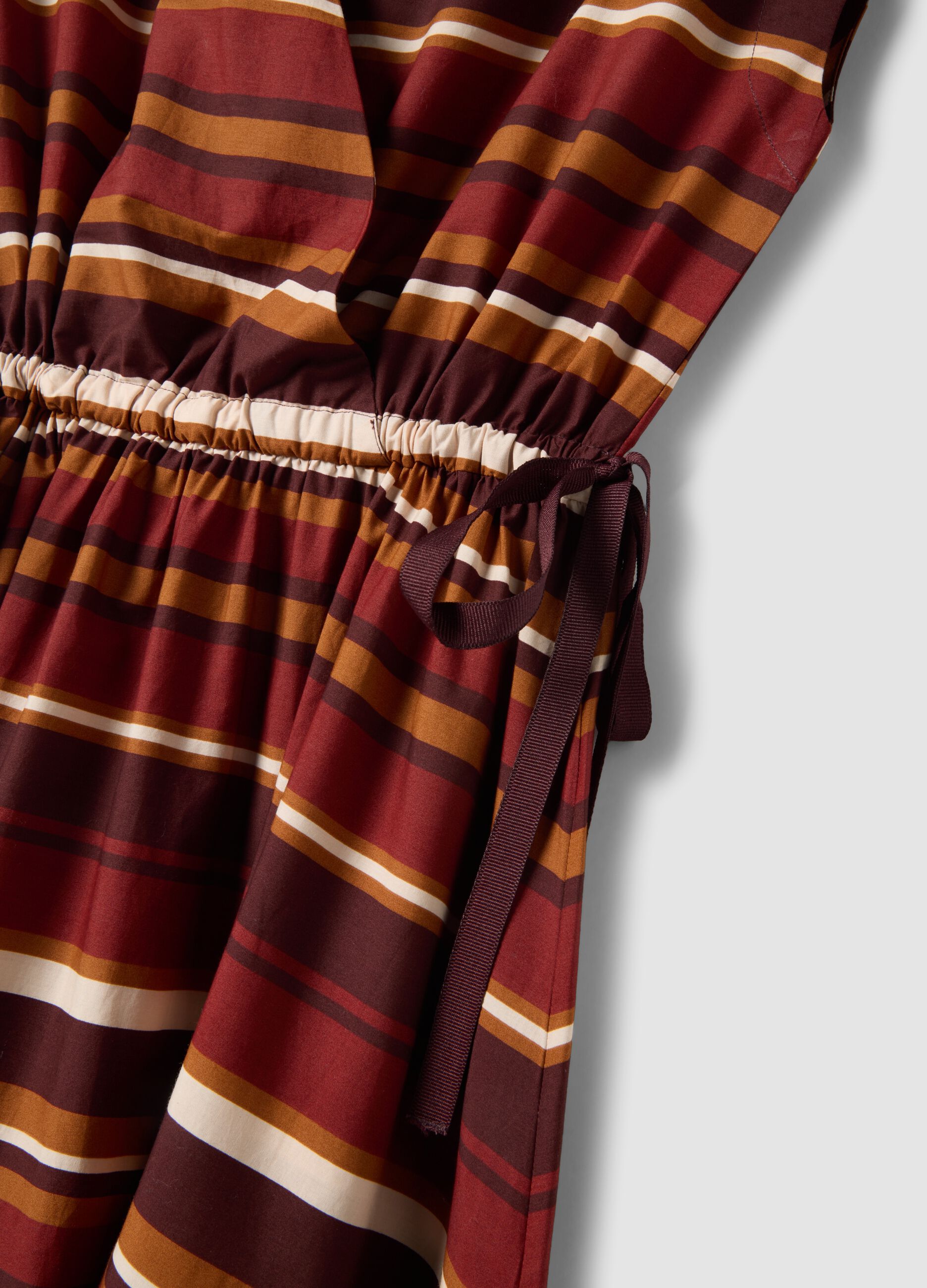 Multicolour striped pure cotton dress with regular fit and V-neck