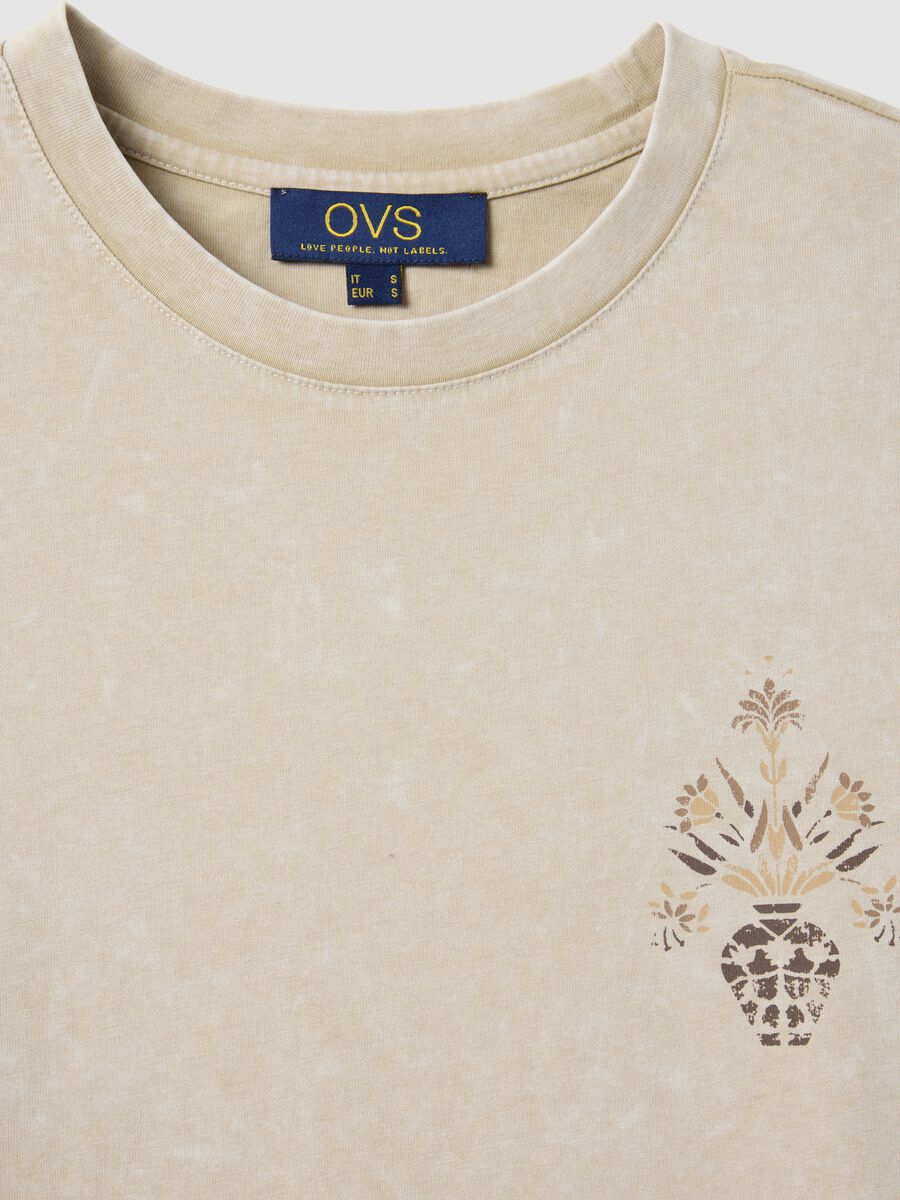 Beige pure cotton short-sleeve T-shirt, regular fit, with print_5