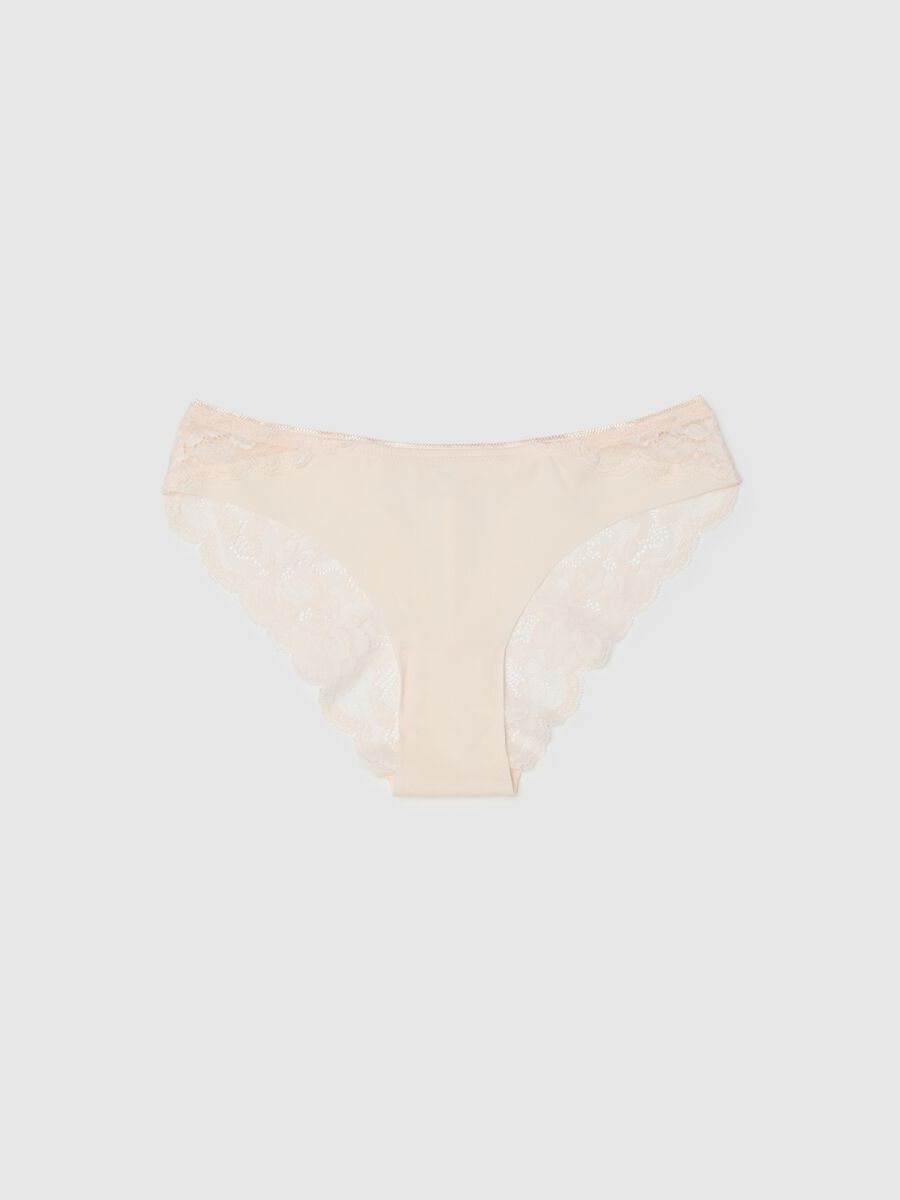 Beige regular fit briefs with lace inserts_4