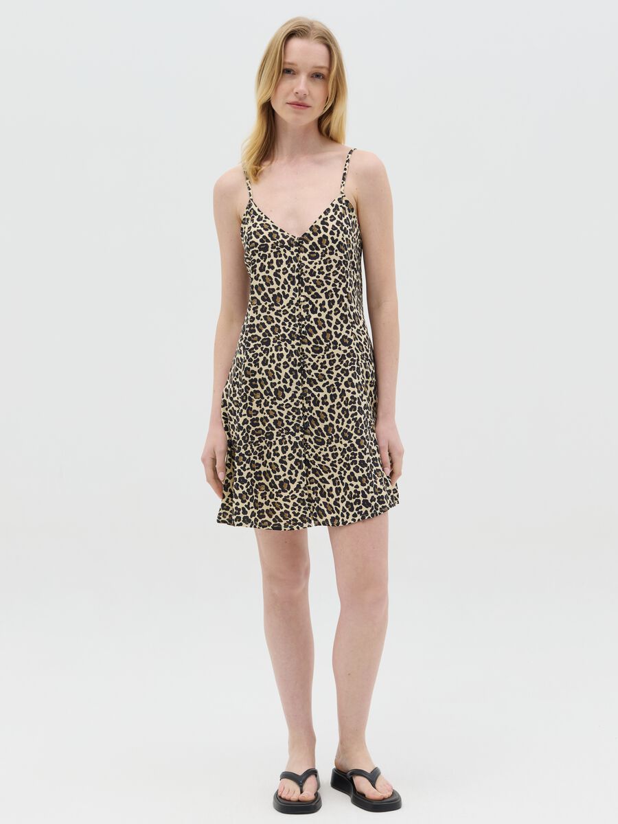 Beige dress in viscose with animal print pattern_0