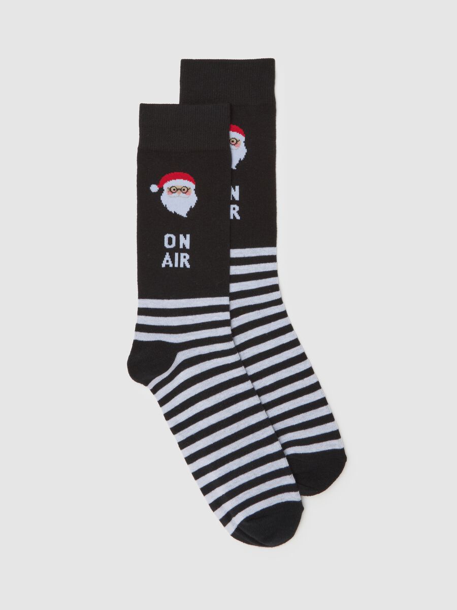 Multicolour Christmas Stockings with Stripes and Santa Claus in Cotton Blend_0