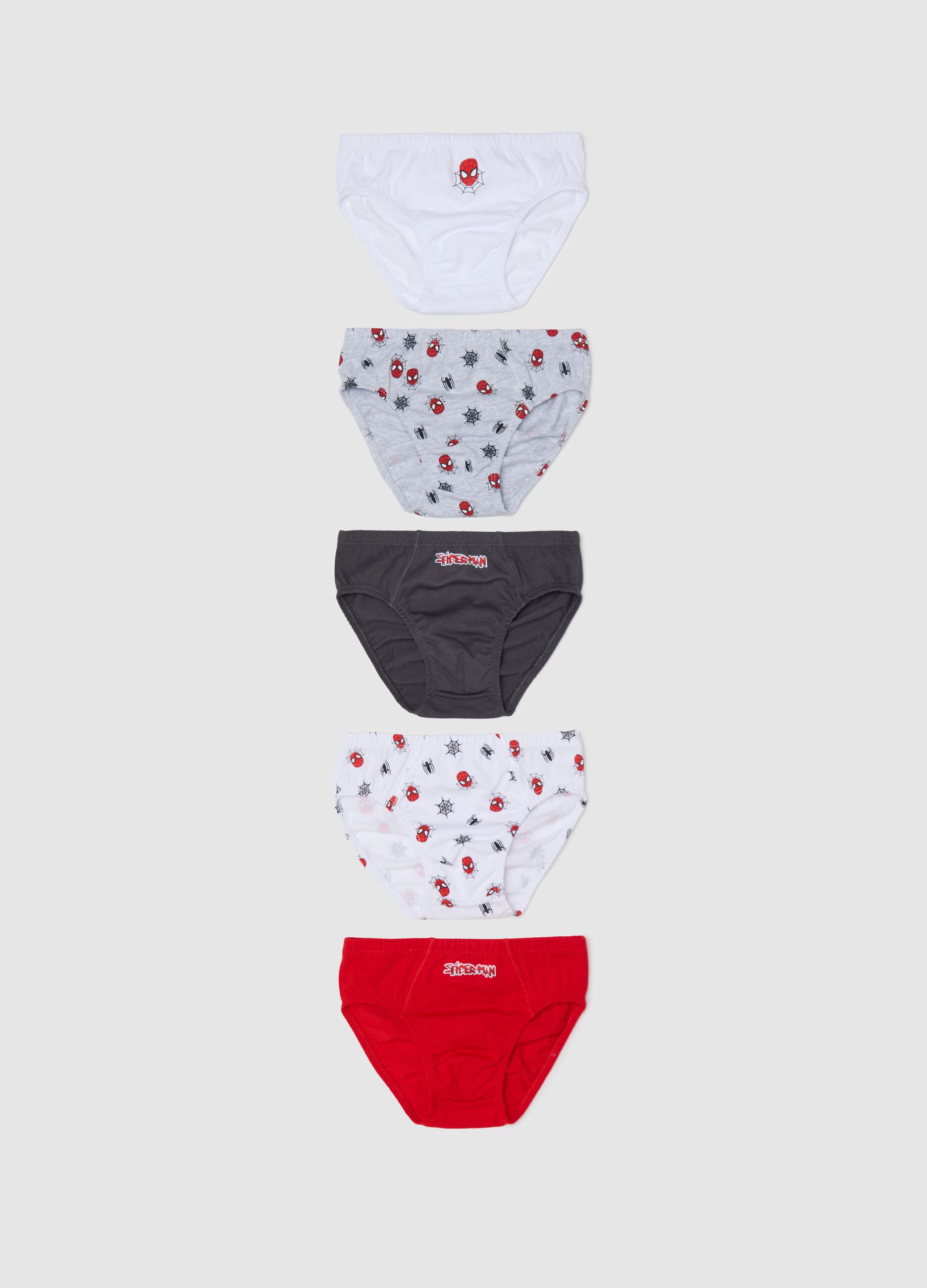 Five-pack briefs with Spiderman pattern