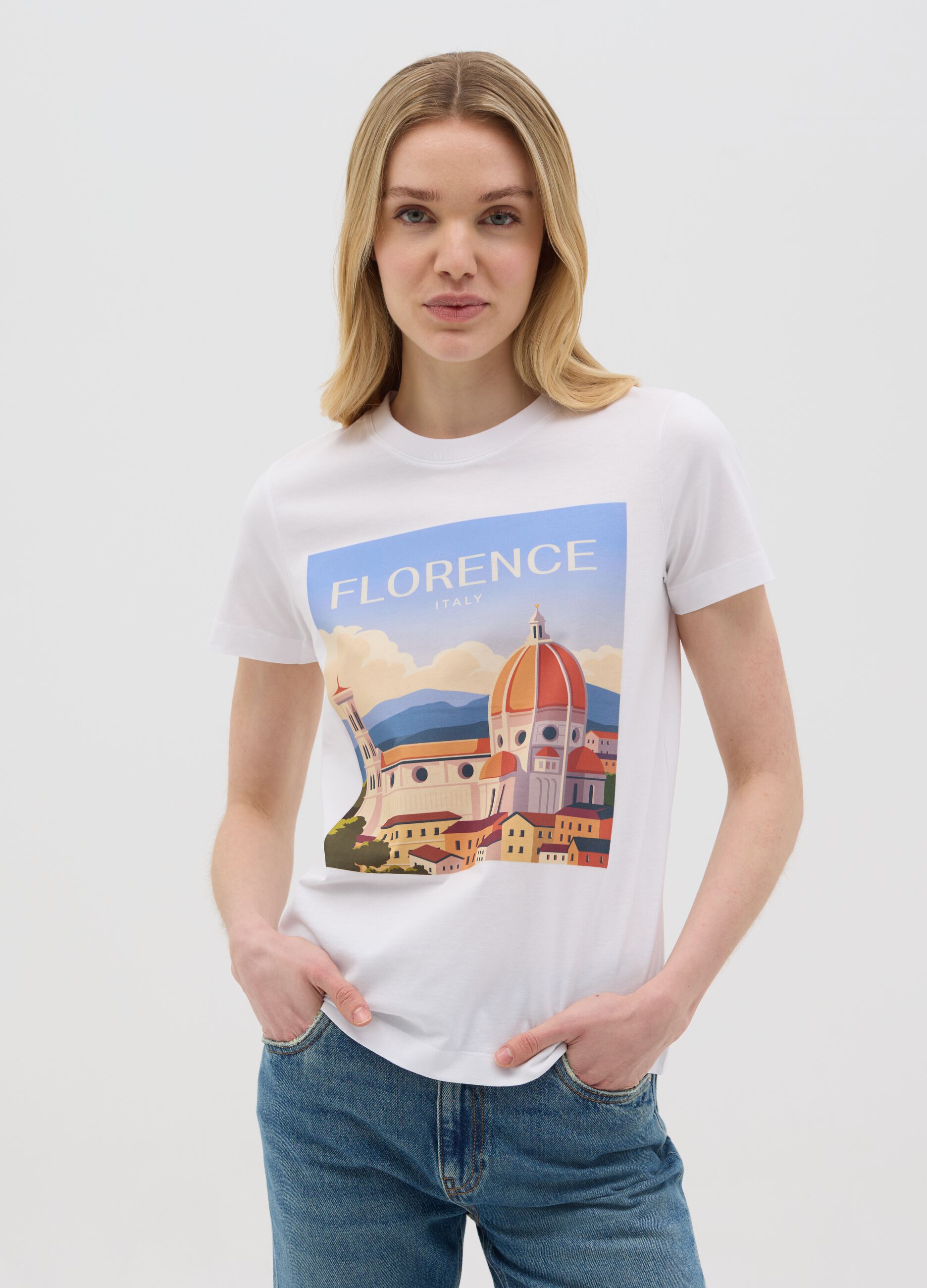 White T-shirt with Florence print by Ovs