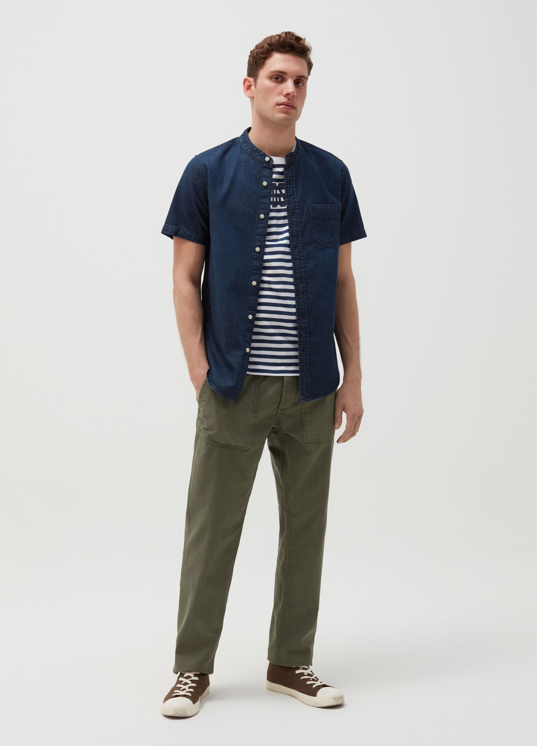 Regular-fit trousers in cotton and linen