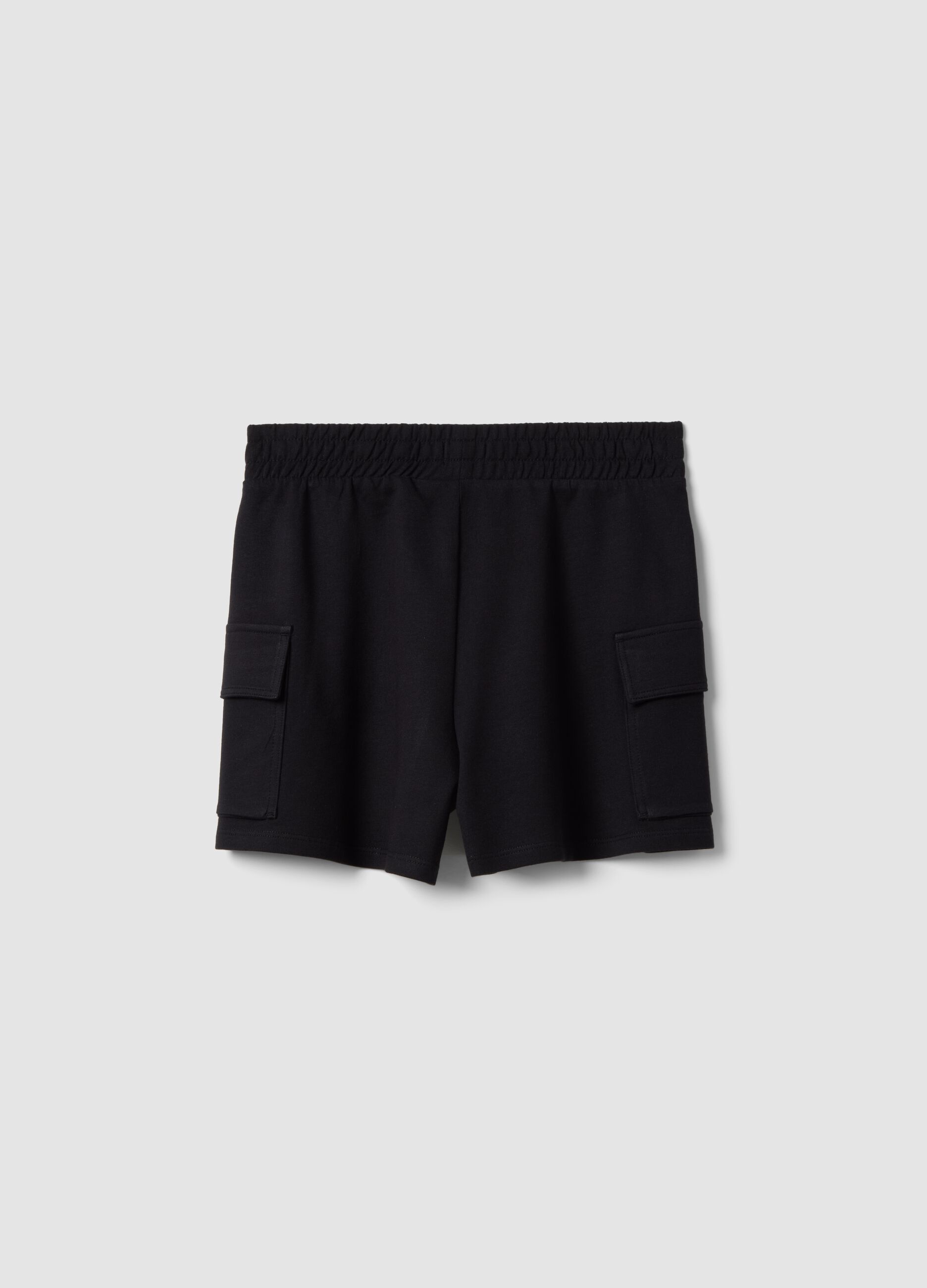 Girls' black cotton blend cargo shorts relaxed fit