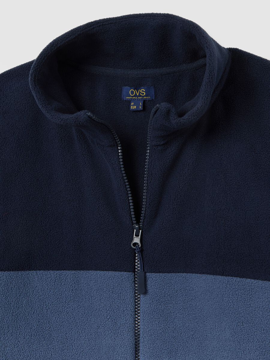Blue high-neck fleece blend regular fit sweatshirt with zip_5