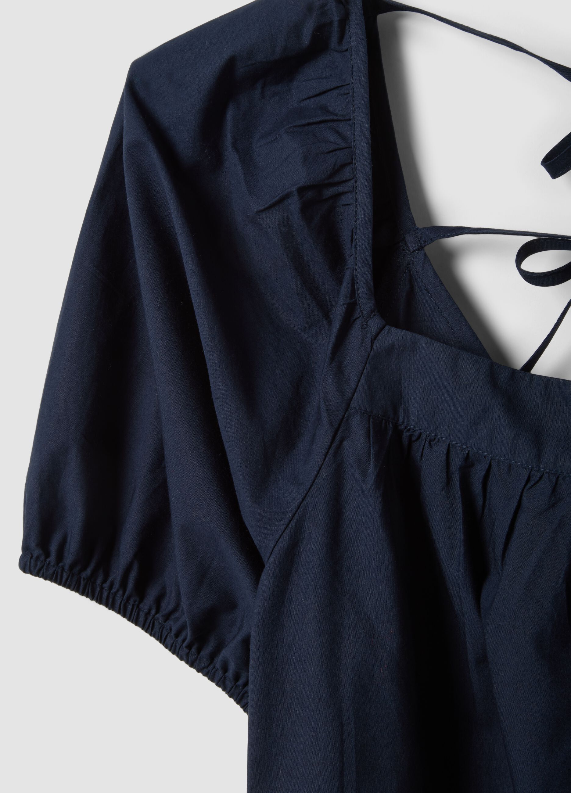 Abito mini blu in puro cotone con cintura