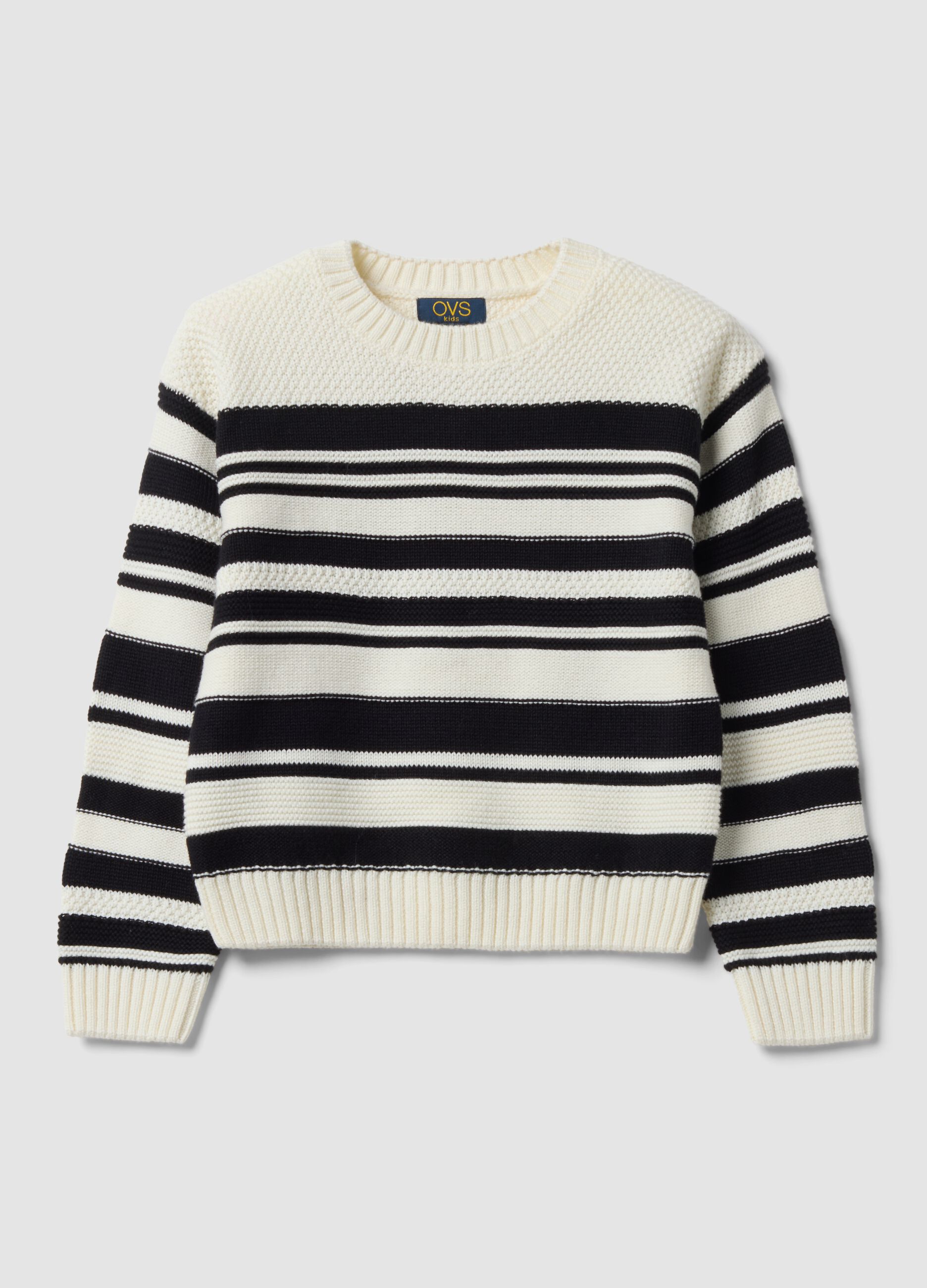 White striped cotton-blend crew-neck top for girls