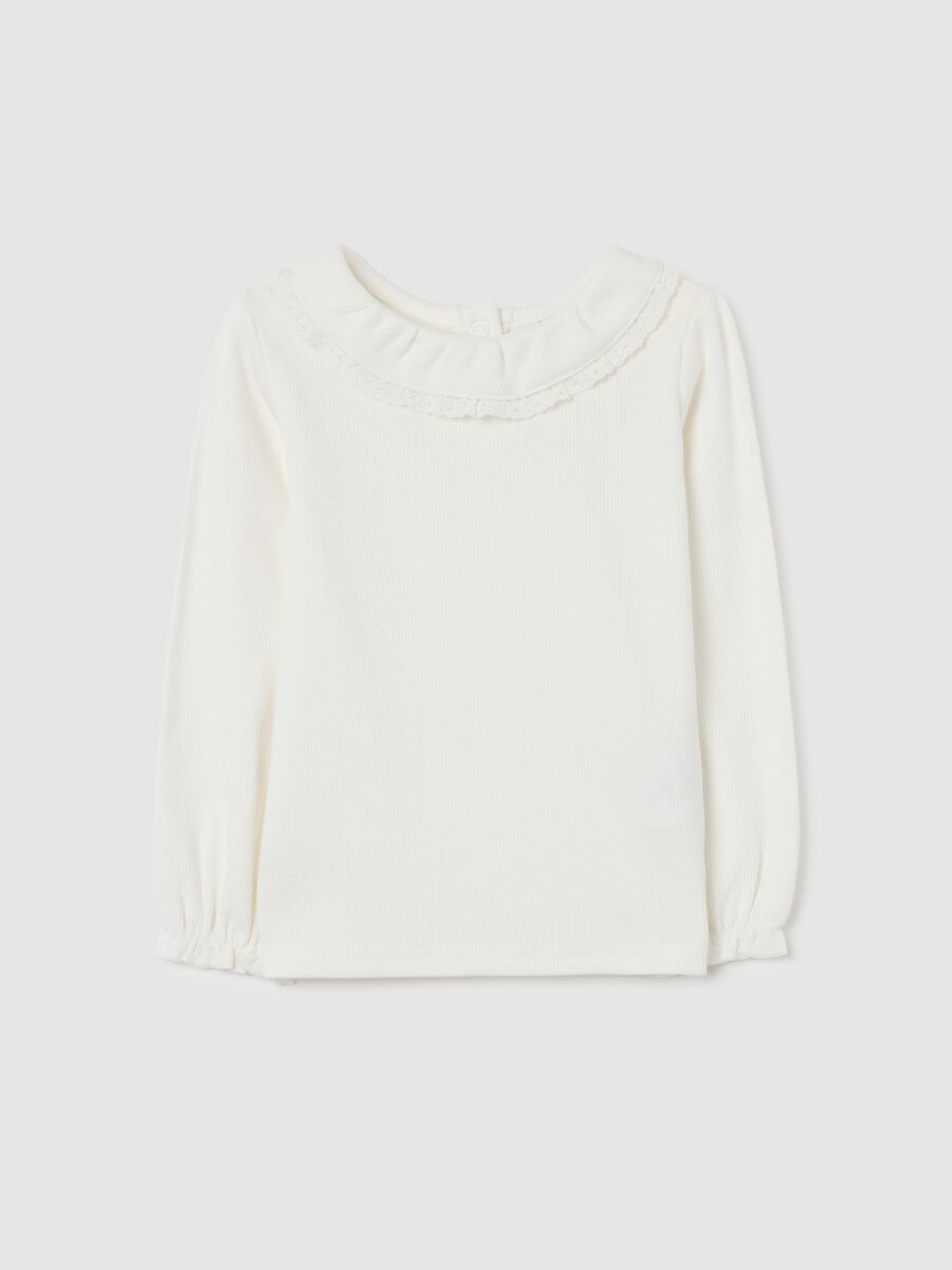 Maglia da bimba in misto cotone elasticizzato bianca regular fit con girocollo_0