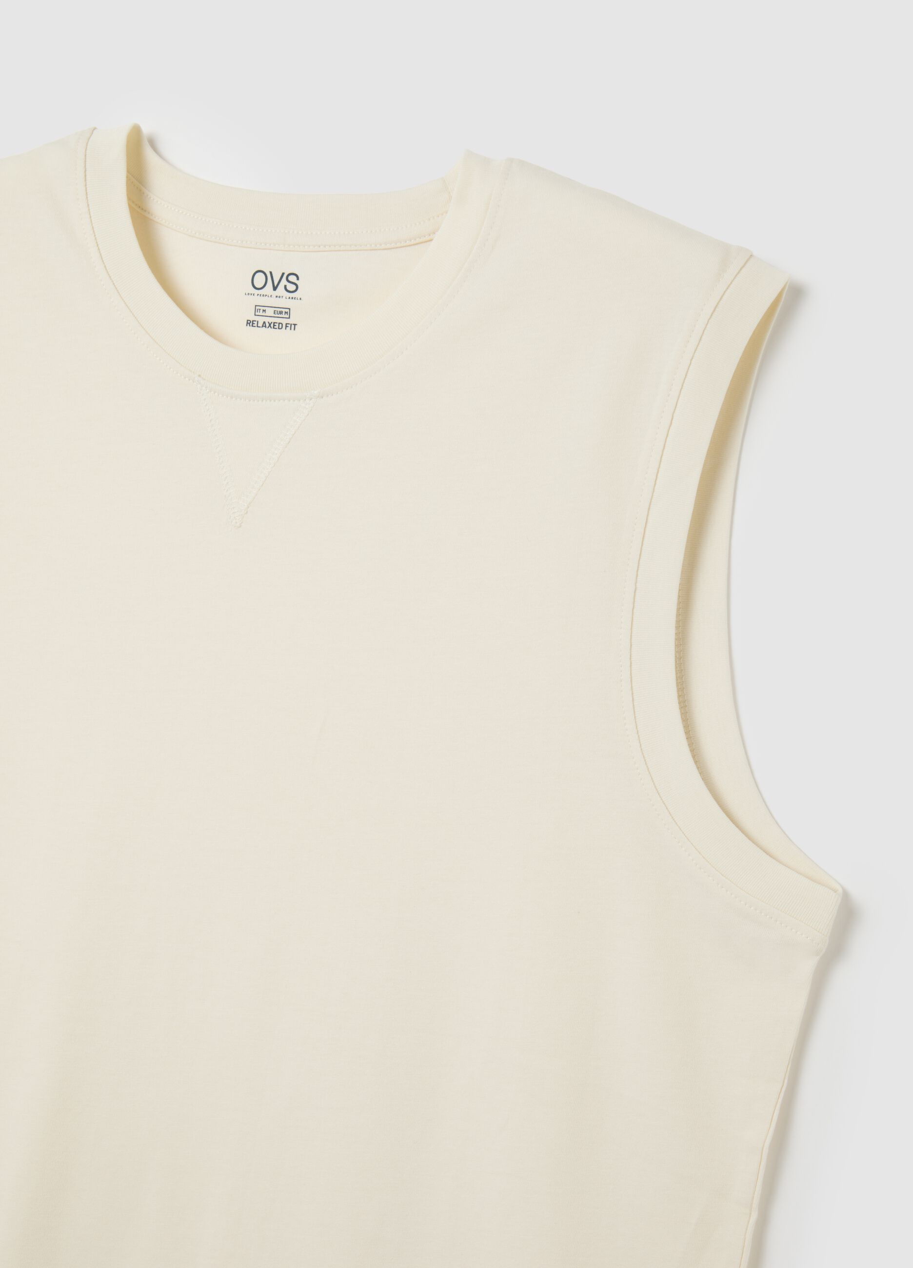 Men's oversized beige tank top in pure cotton, regular fit