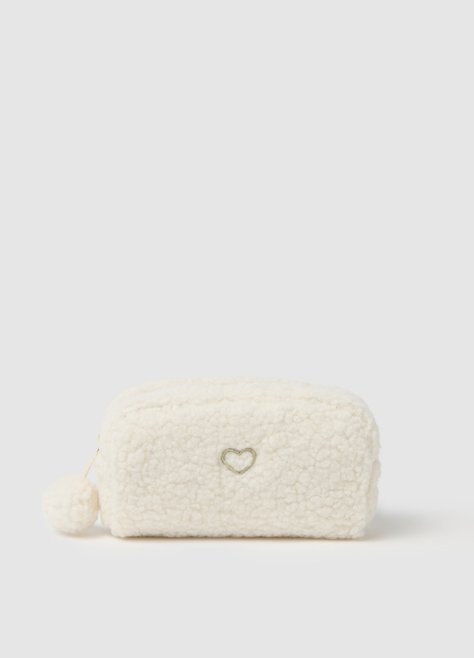 White pouch with embroidered heart