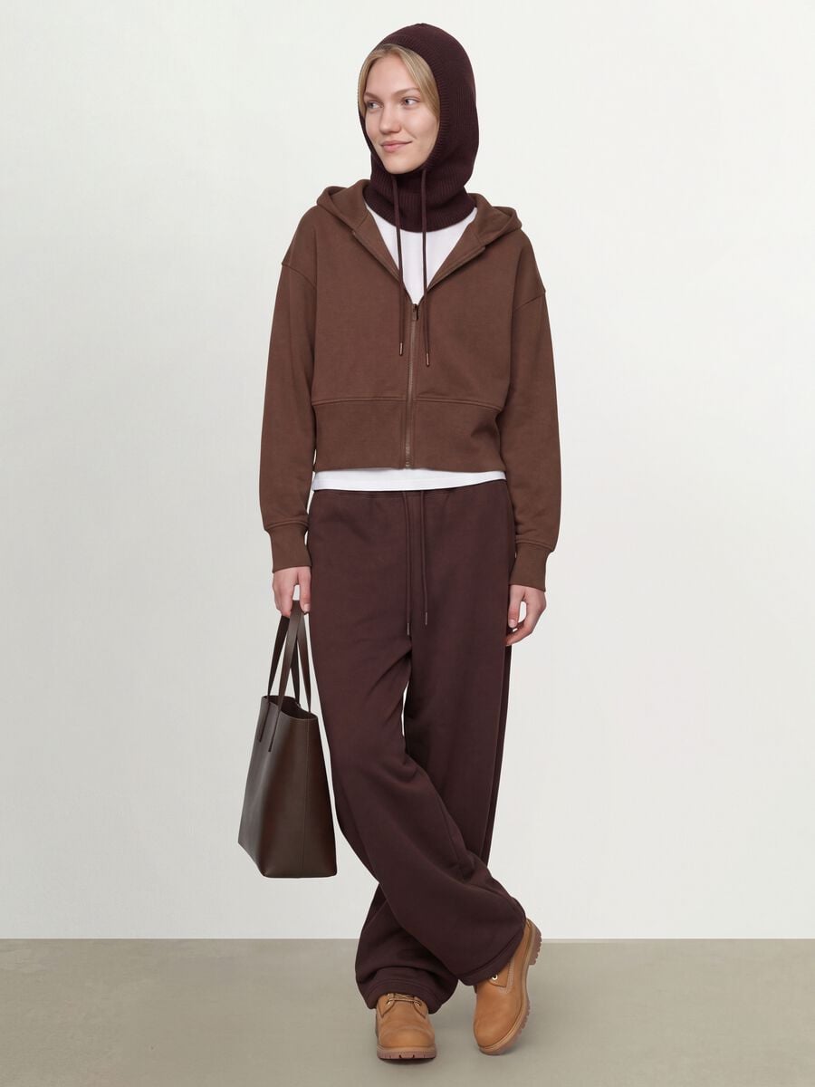 Felpa marrone in misto cotone con cappuccio fitted_0