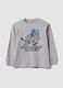 T-shirt grigia in puro cotone con girocollo e stampa Top Speed Driver_0