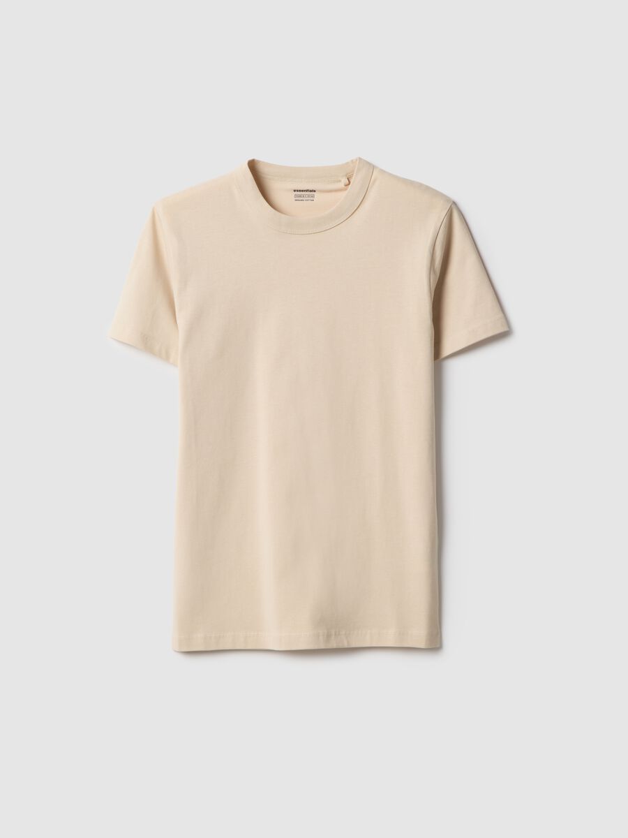 T-shirt girocollo beige da ragazzo in puro cotone over fit_3