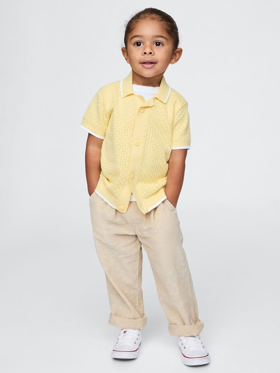 Beige linen and cotton trousers for boys_0