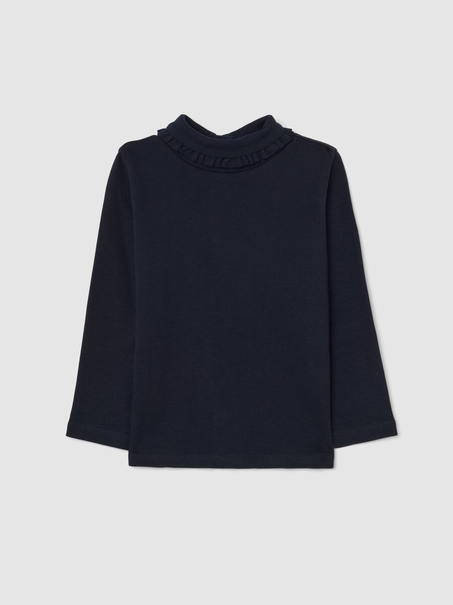 Girls' blue pure cotton top with gathered collar in regular fit_0