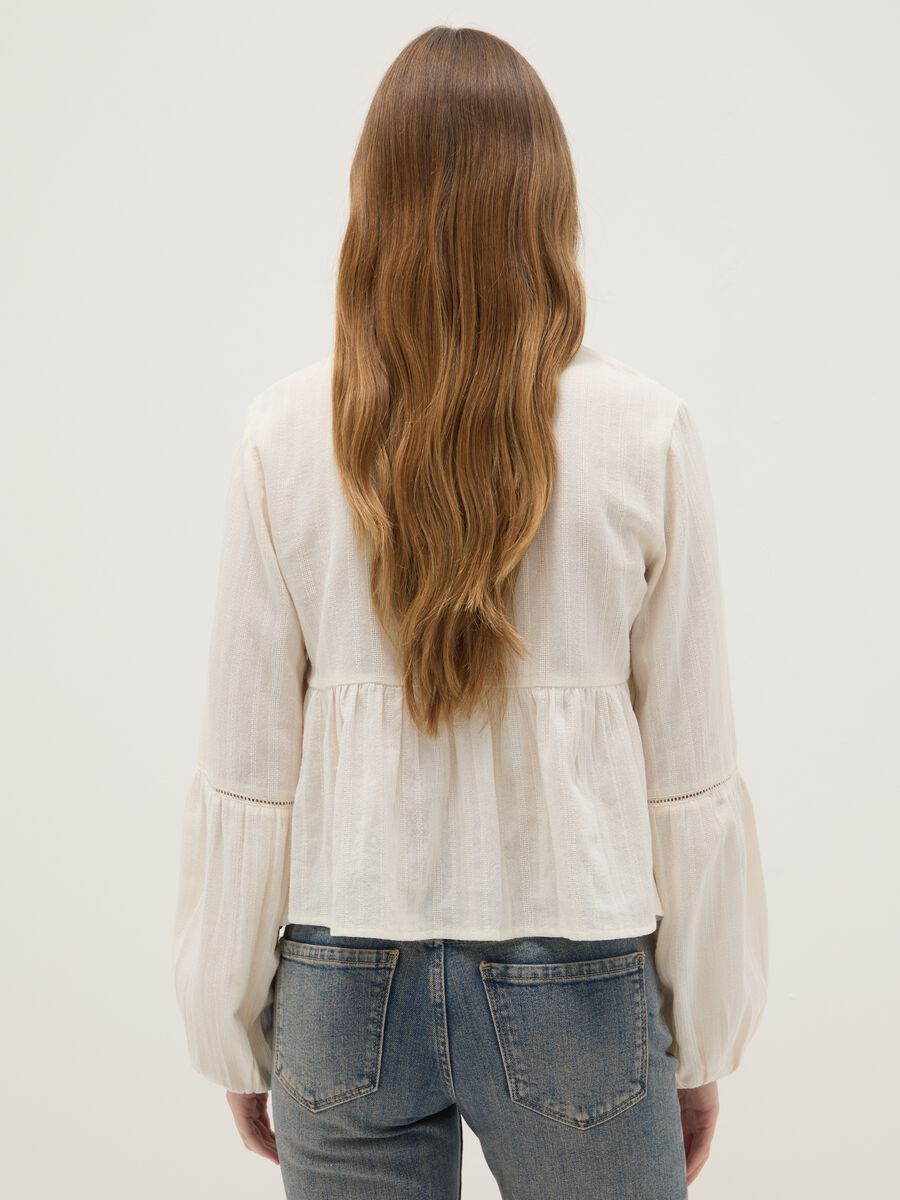 White pure cotton blouse with striped regular fit_3